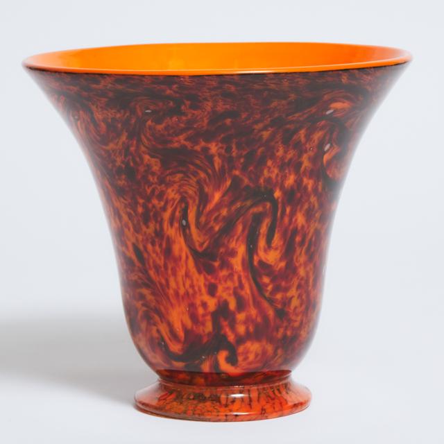 Monart Mottled Orange and Brown Glass Vase, c.1930