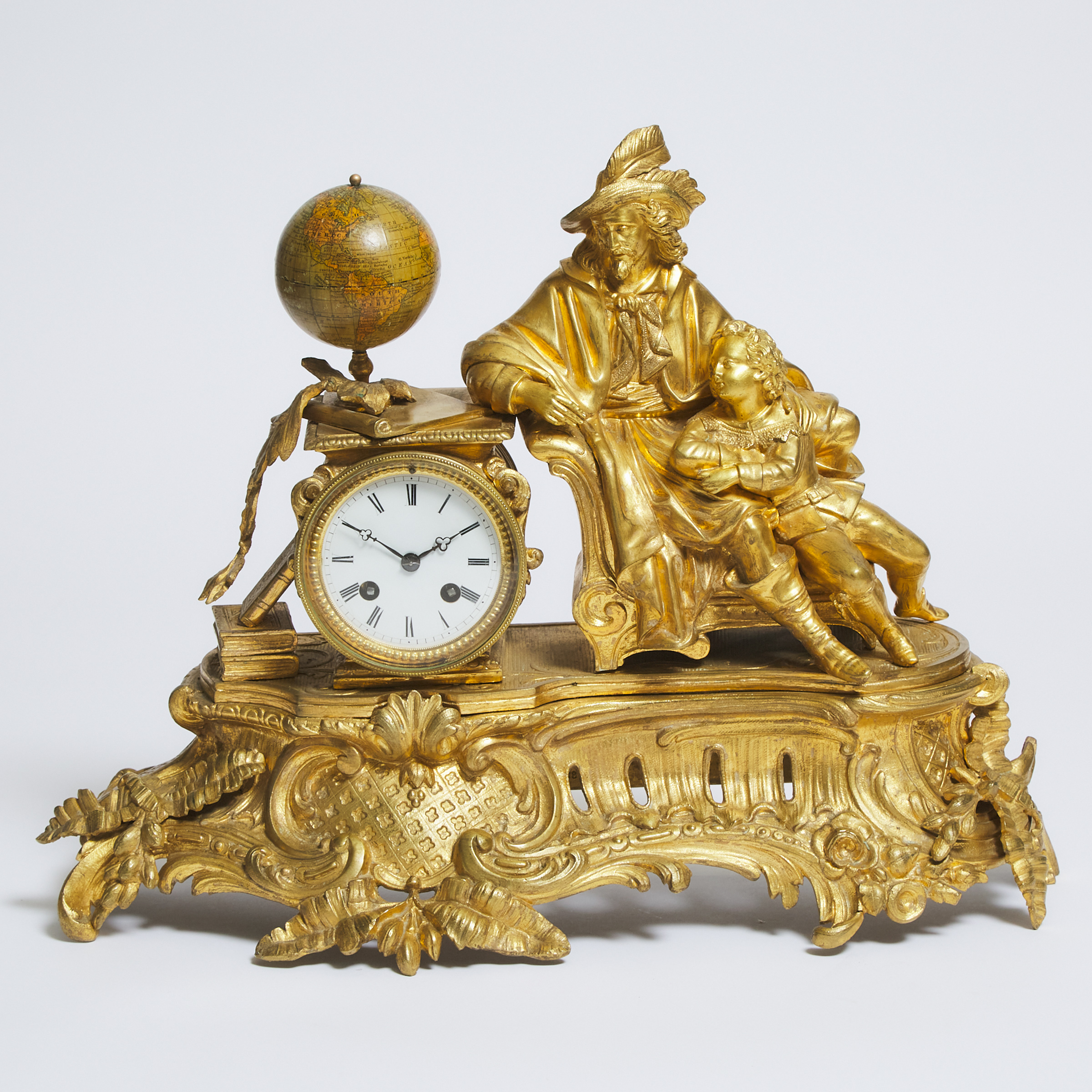 French Gilt Bronze Figural Mantle Clock, c.1870