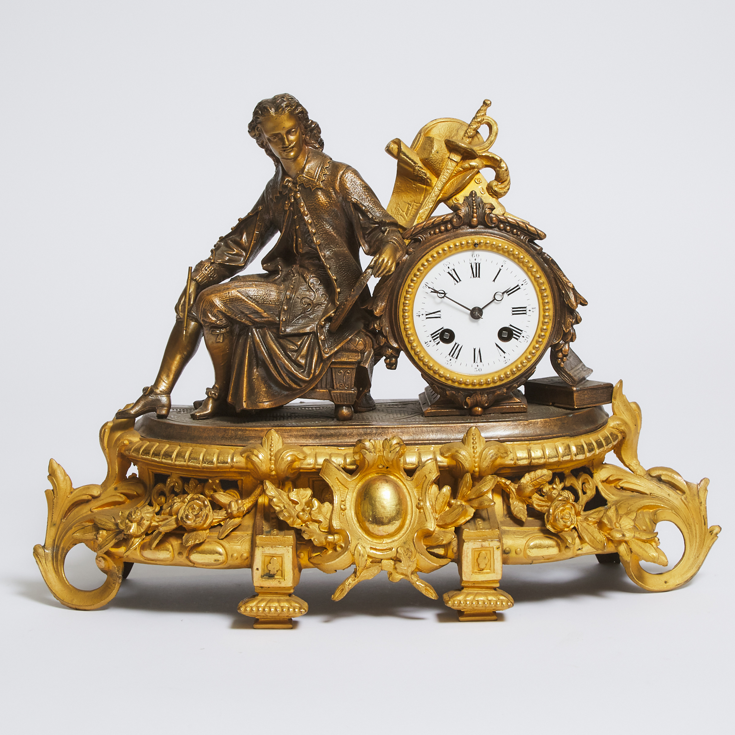 French Gilt and Coppered Metal Figural Mantle Clock, c.1870