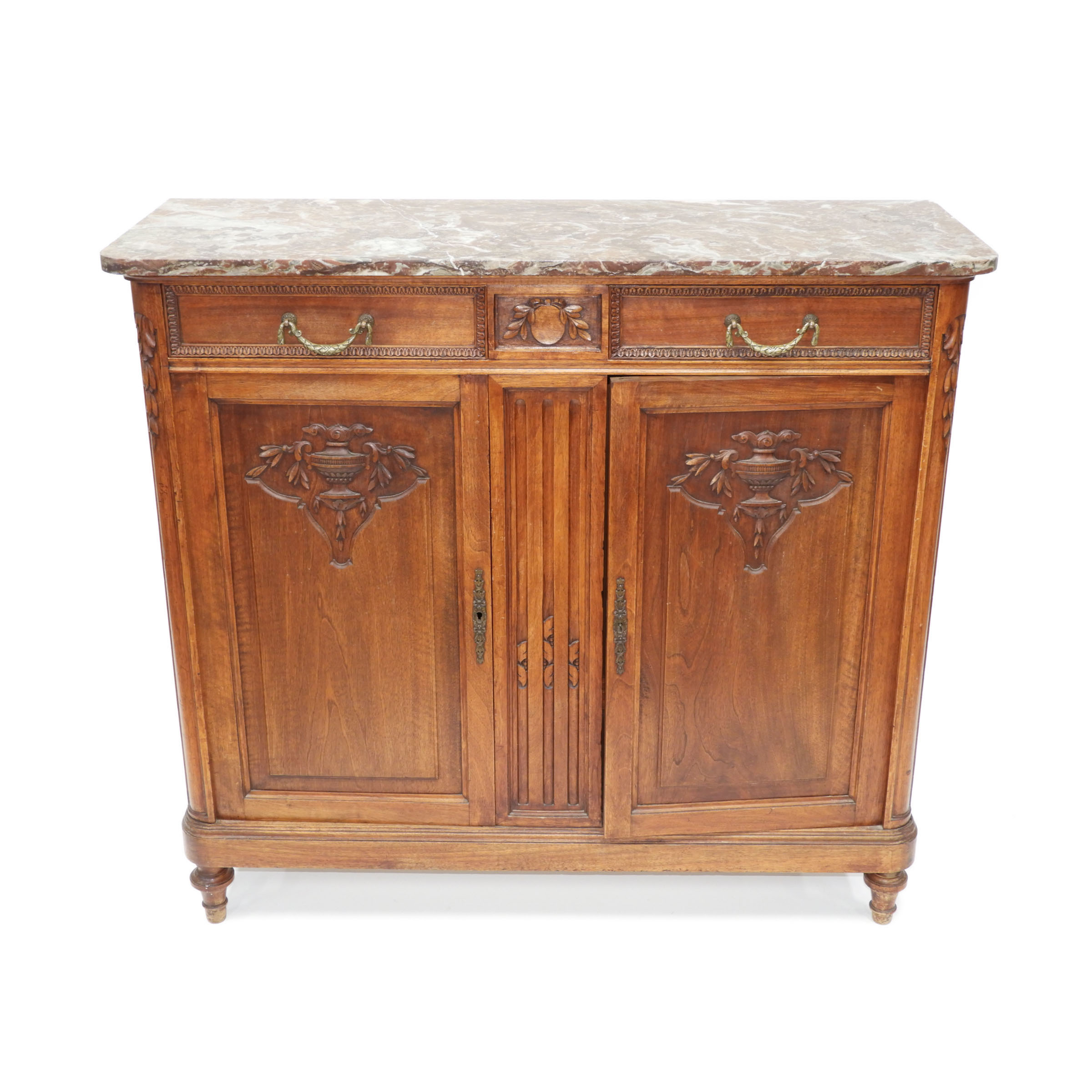 Continental Kilned and Carved Oak Marble Top Side Board, c.1900