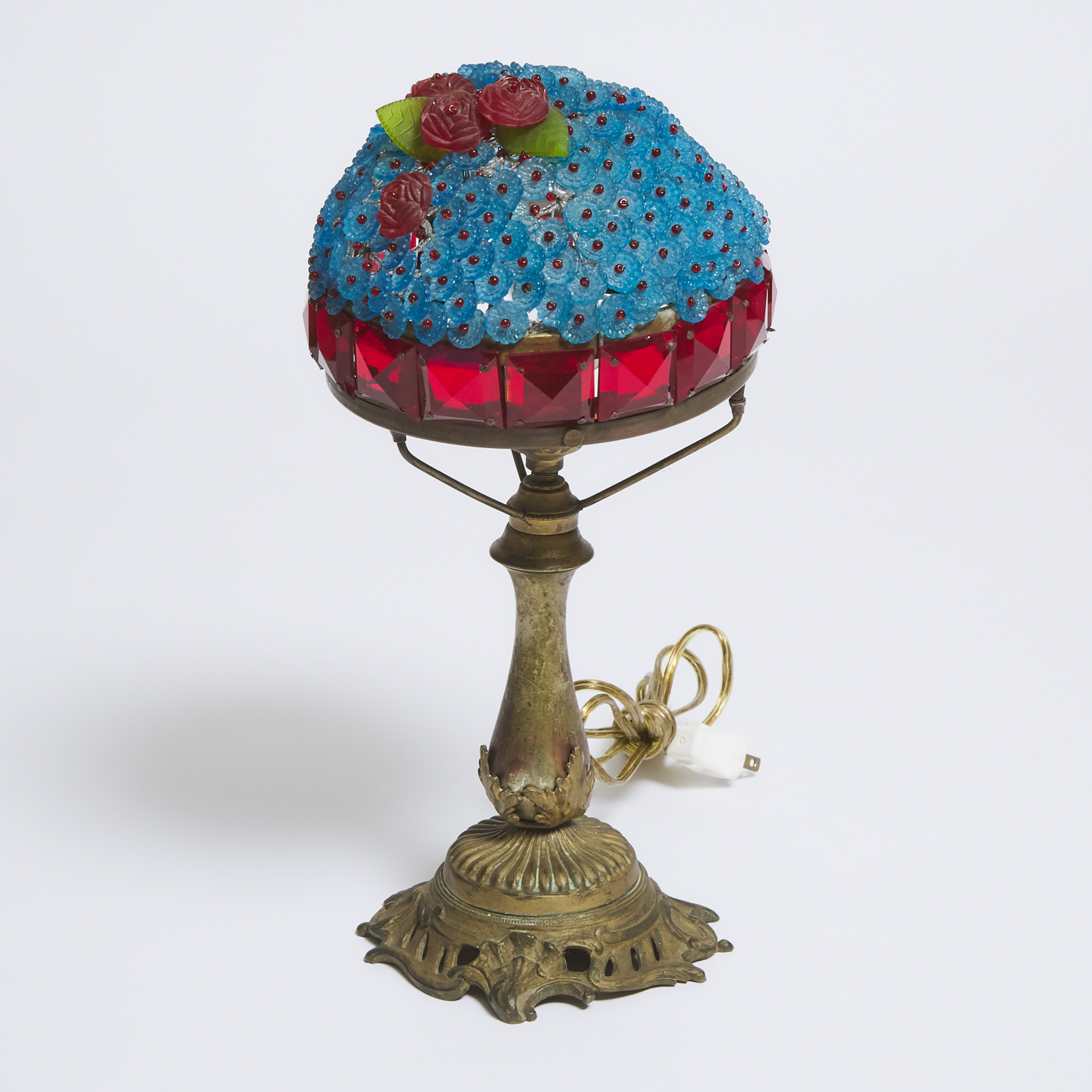 Czech Coloured Glass and Gilt Bronze Vanity Table Lamp, early 20th century