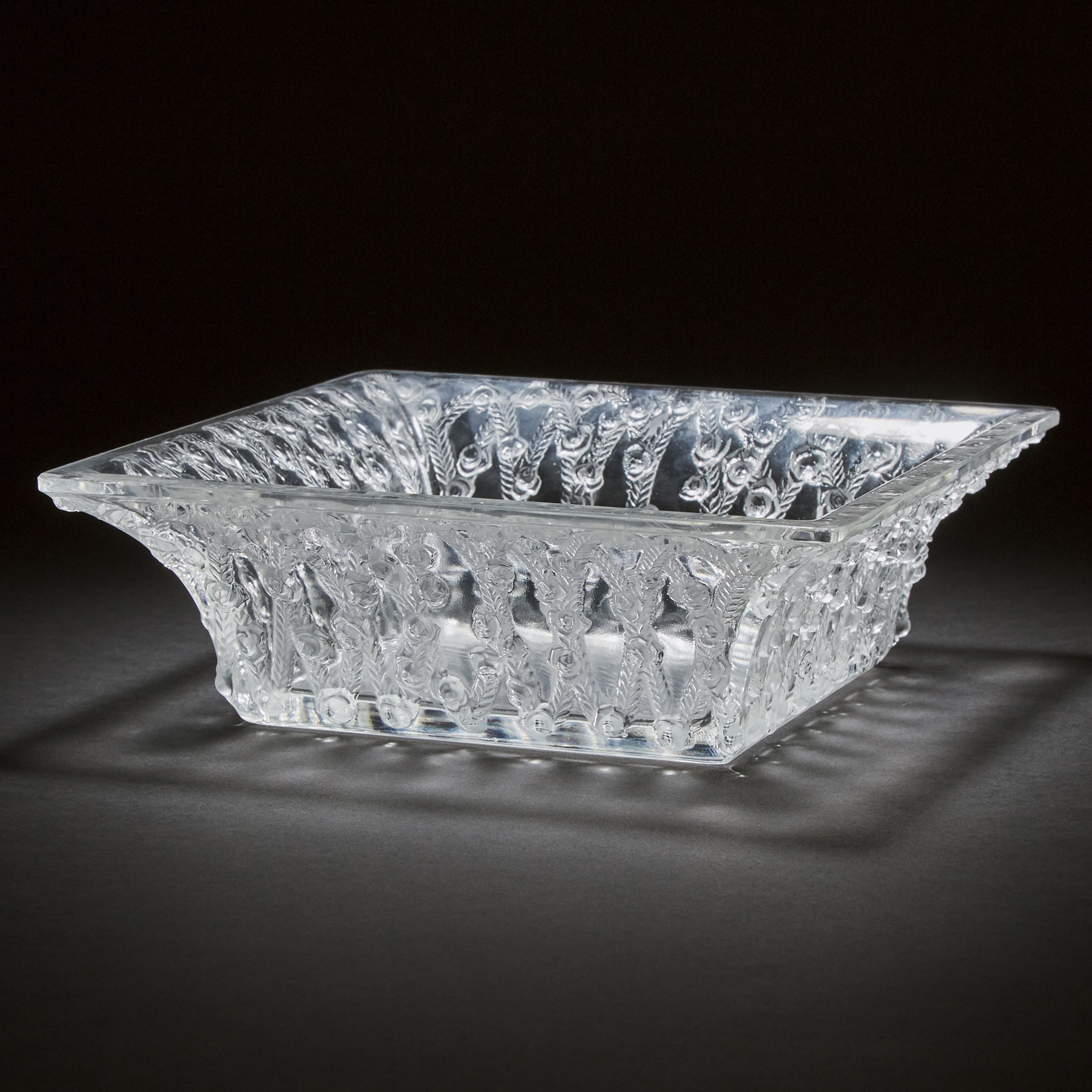 'Roses', Lalique Moulded and Partly Frosted Glass Bowl, post-1945