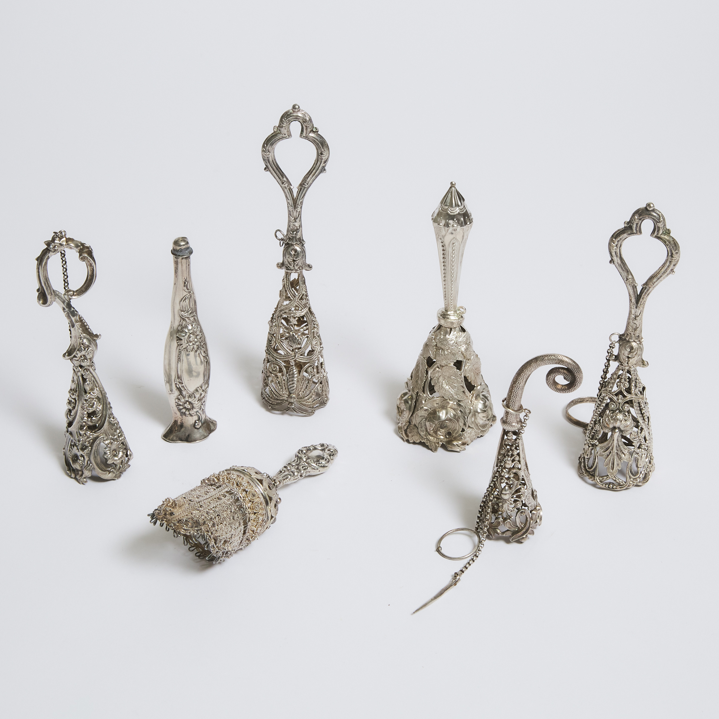 Seven Victorian Silver or Silvered Metal Posy Holders, 19th century