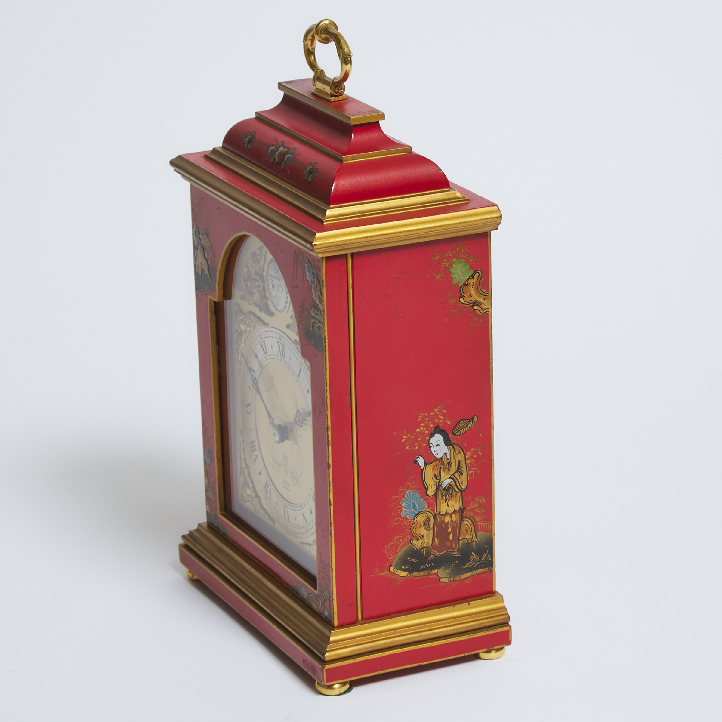Small English Red Japanned Bracket Clock, Elliot of London, 20th century
