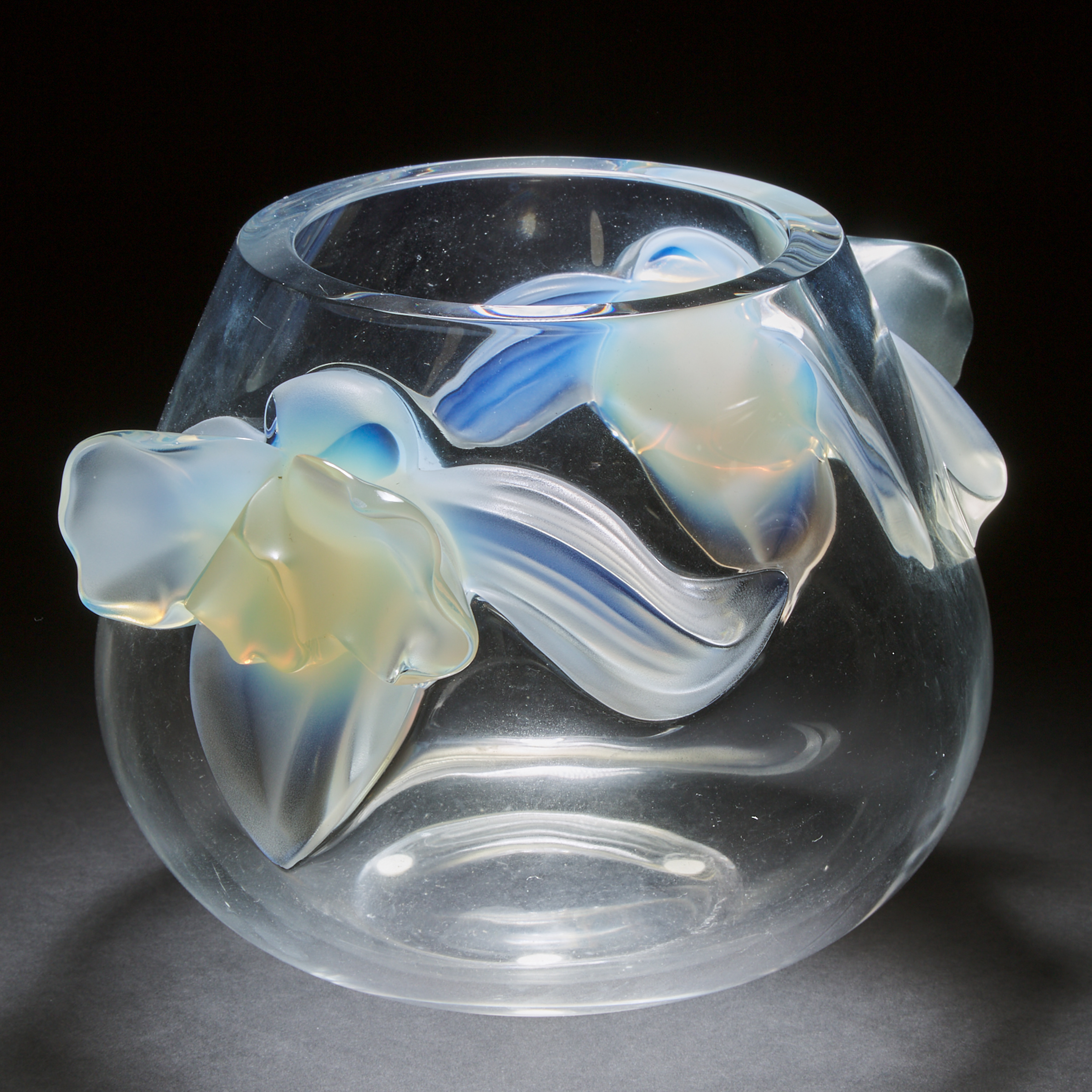 'Orchidée', Lalique Moulded Opalescent Glass Vase, post-1978