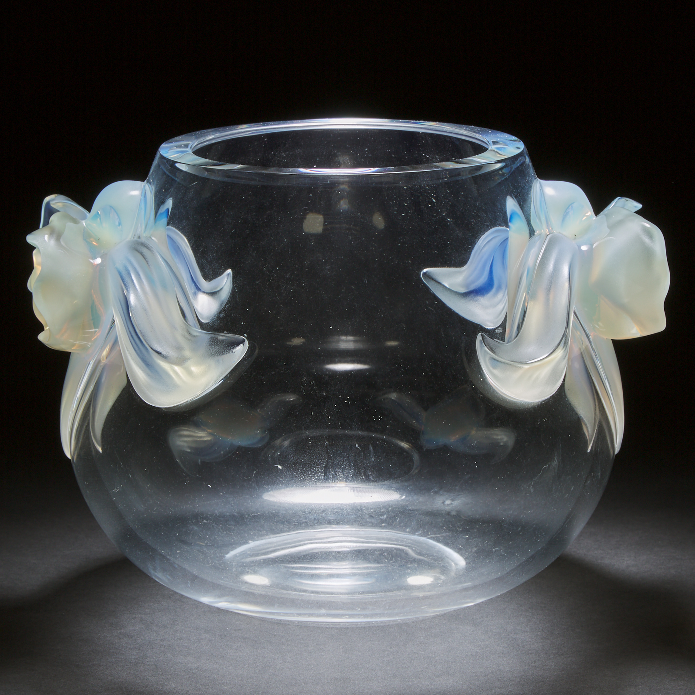 'Orchidée', Lalique Moulded Opalescent Glass Vase, post-1978