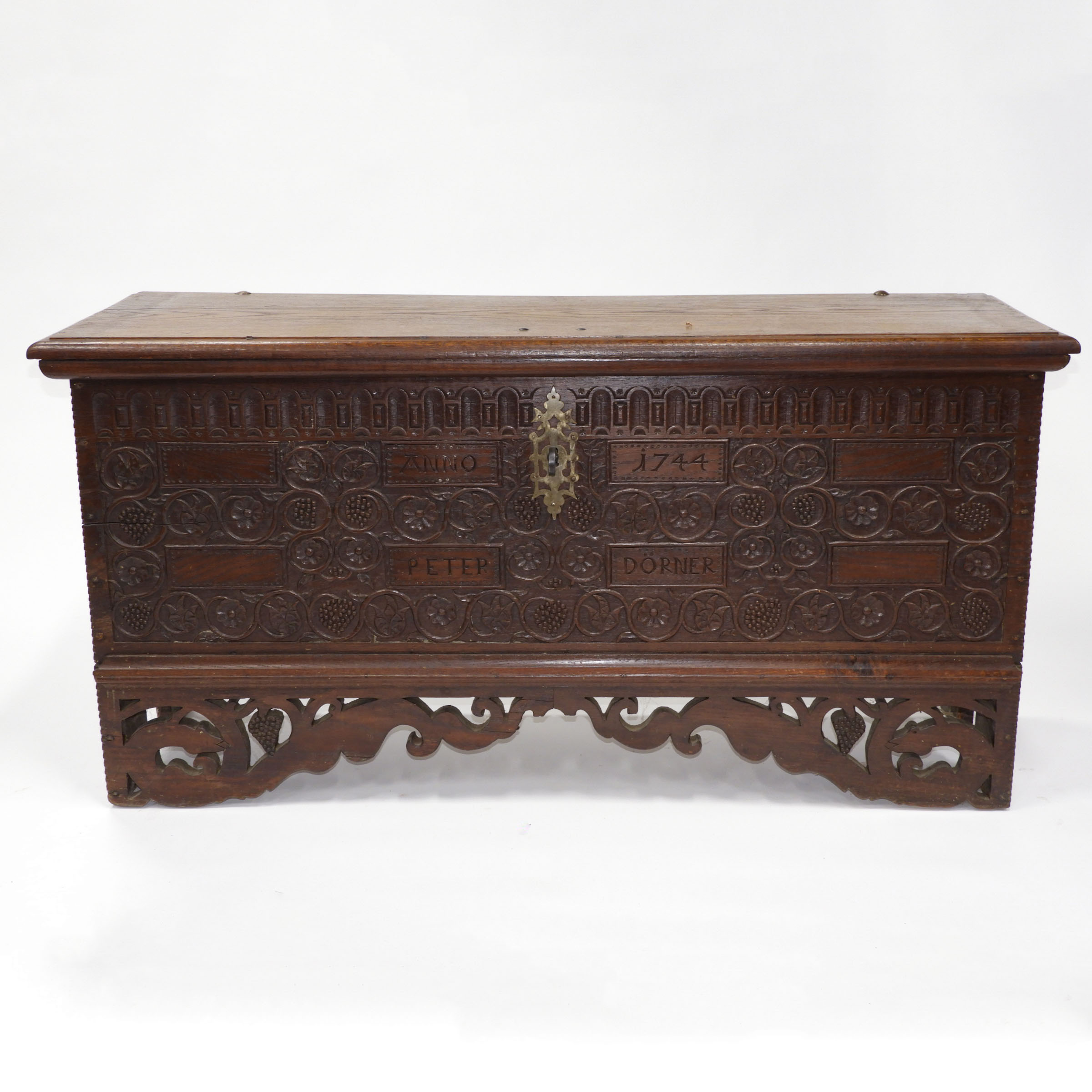 Large German Carved Oak Coffer Chest, 19th century