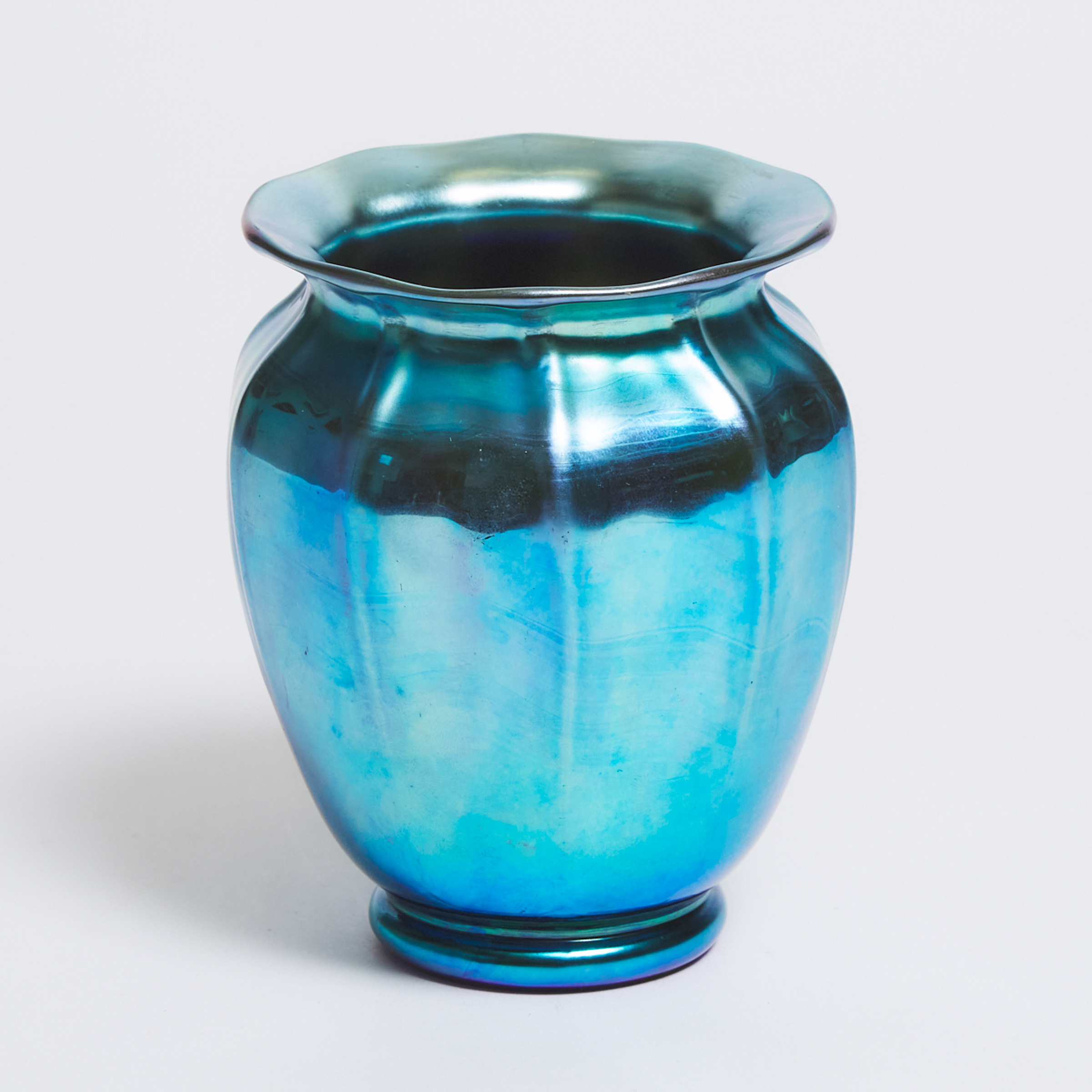 Steuben Blue 'Aurene' Iridescent Glass Vase, c.1920