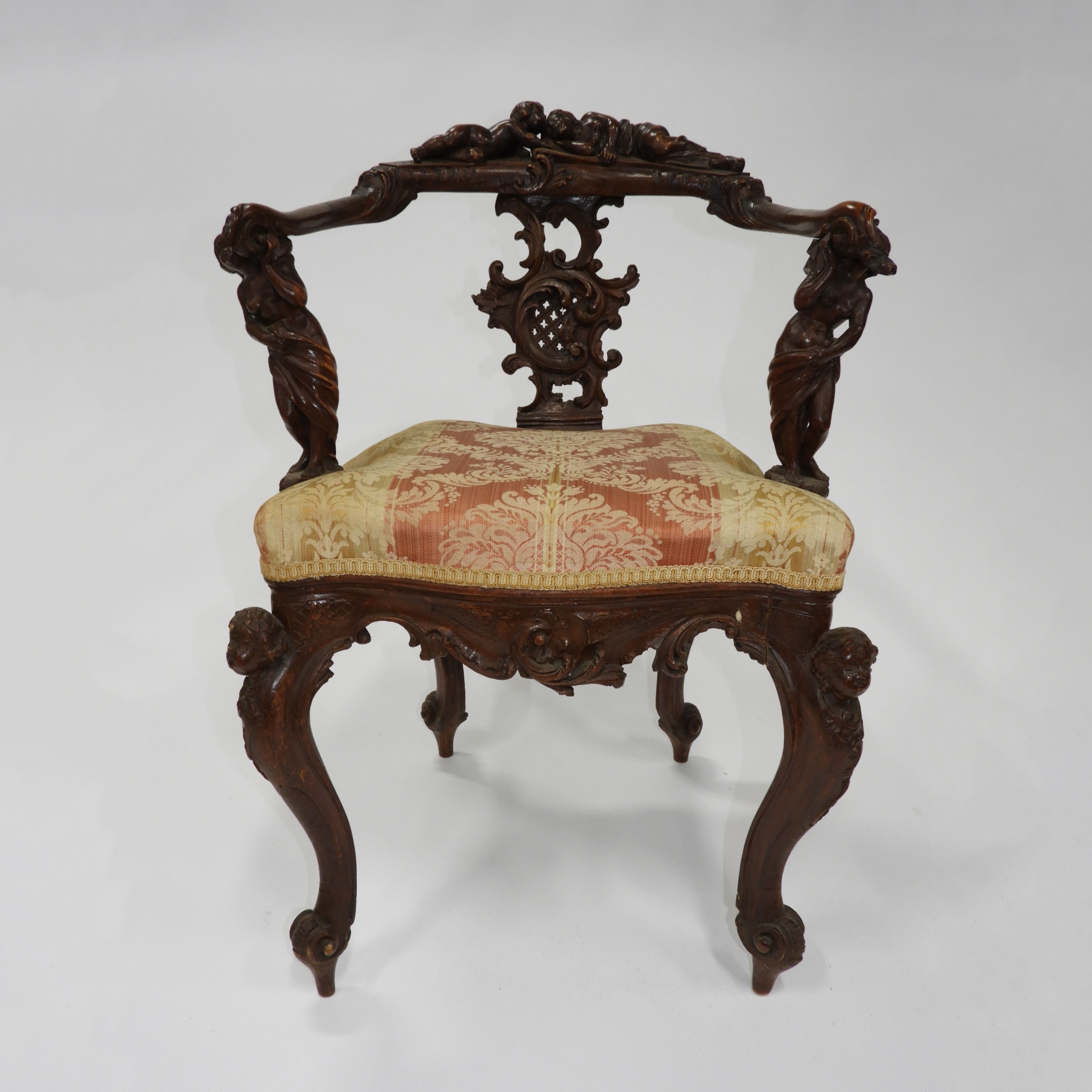 Venetian Baroque Carved Walnut Open Armchair, early 18th/early 19th century