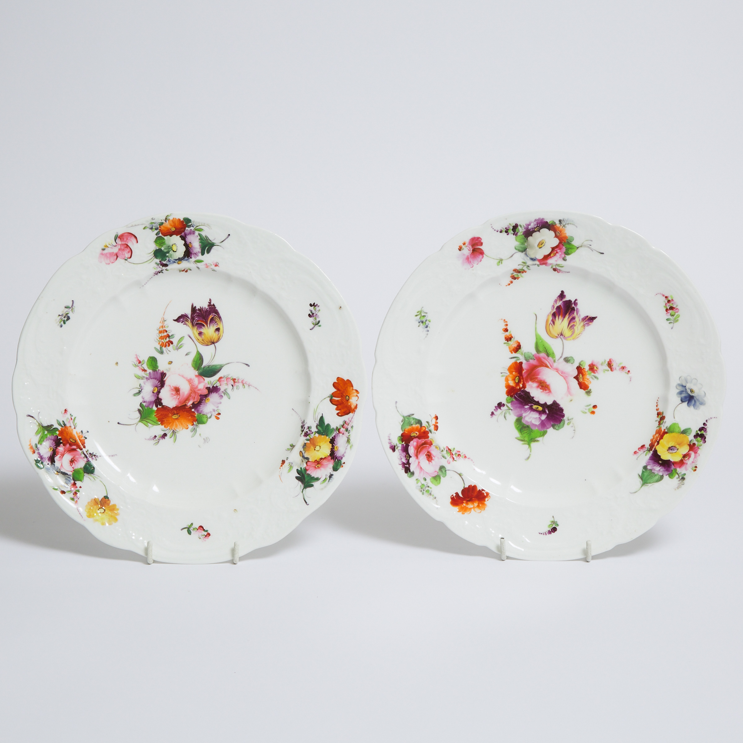 Pair of English Porcelain Moulded and Painted Plates, probably Swansea, c.1820