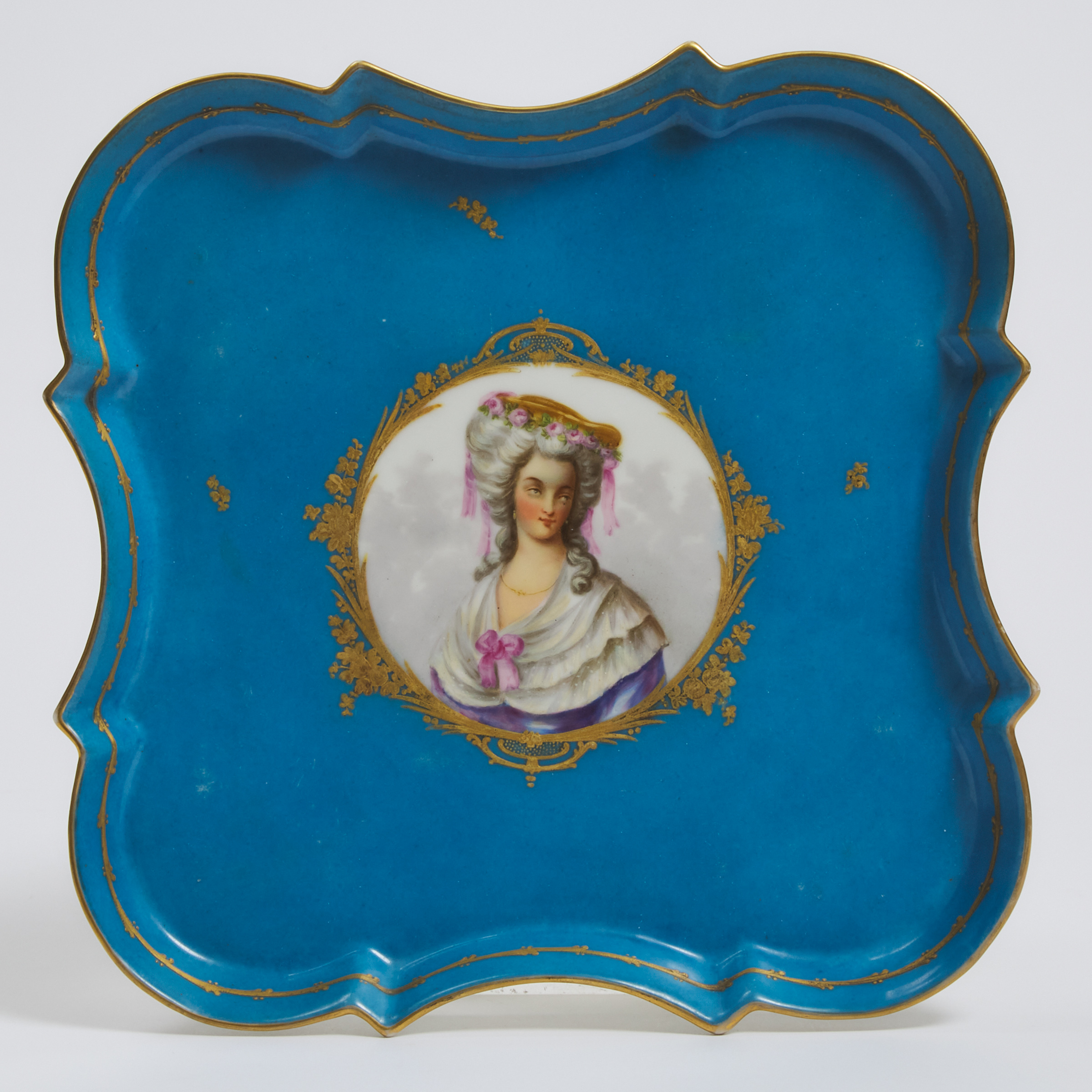 'Sèvres' Bleu Céleste Ground 'Princesse de Lamballe' Portrait Tray, late 19th century