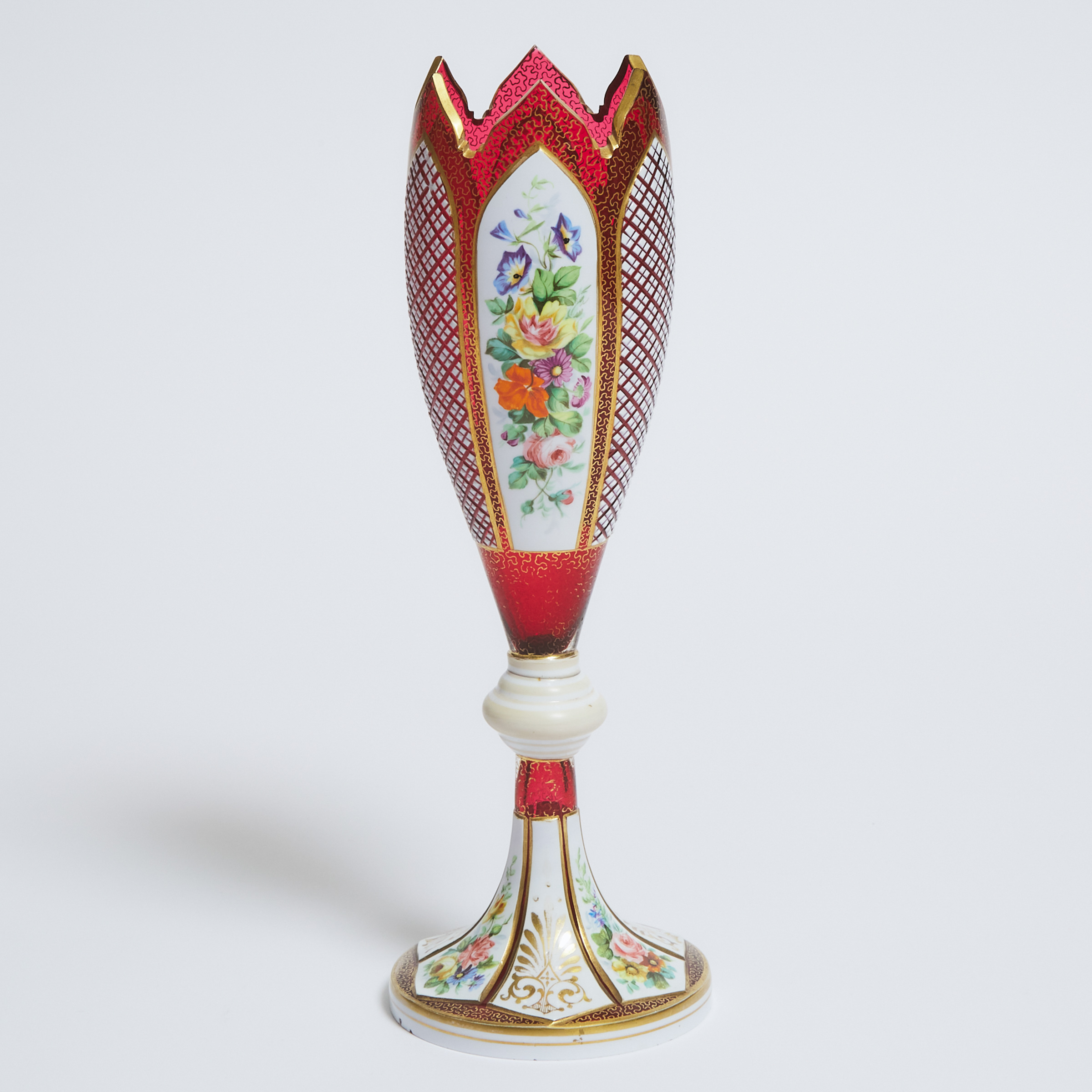 Bohemian Overlaid, Enameled and Gilt Red Glass Vase, late 19th century