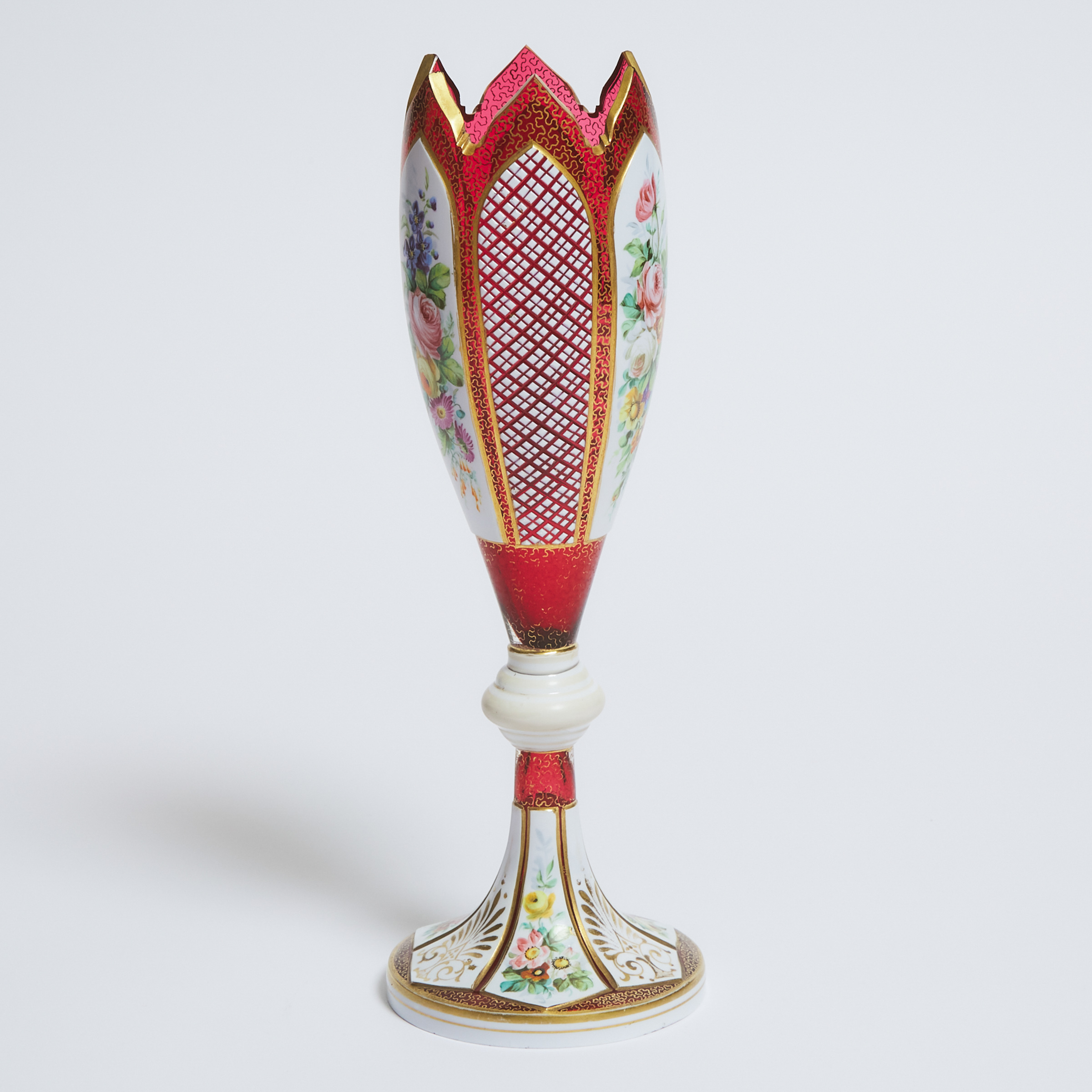 Bohemian Overlaid, Enameled and Gilt Red Glass Vase, late 19th century