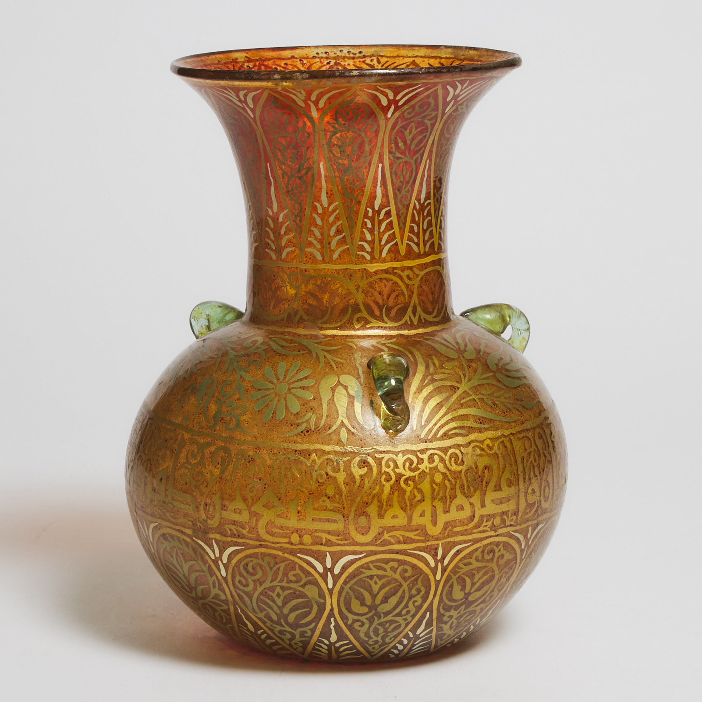 Middle Eastern Painted and Gilt Glass Mosque Lamp, late 19th century
