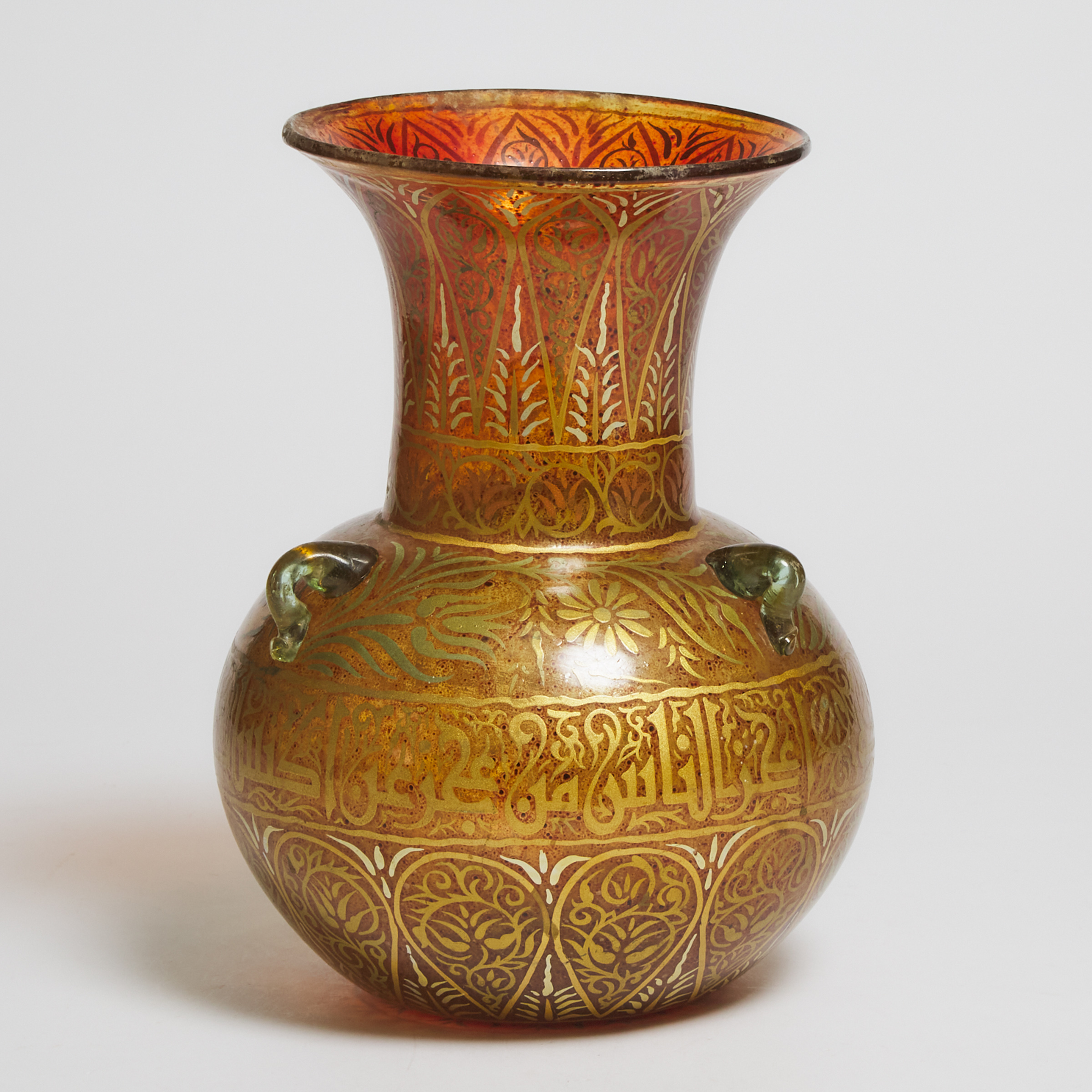 Middle Eastern Painted and Gilt Glass Mosque Lamp, late 19th century