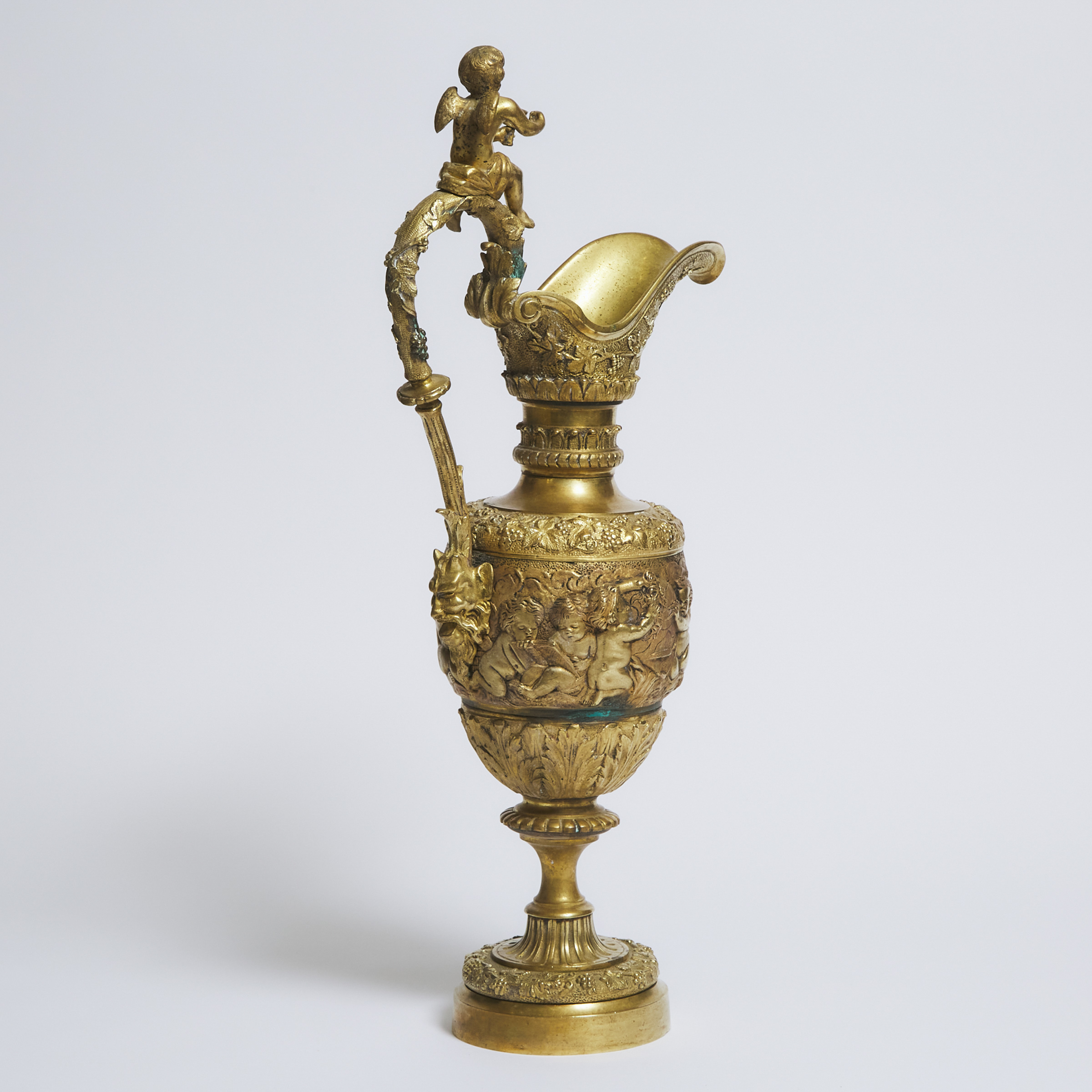 Large French Renaissance Style Gilt Bronze Bacchanalian Mantle Ewer, late 19th/early 20th century