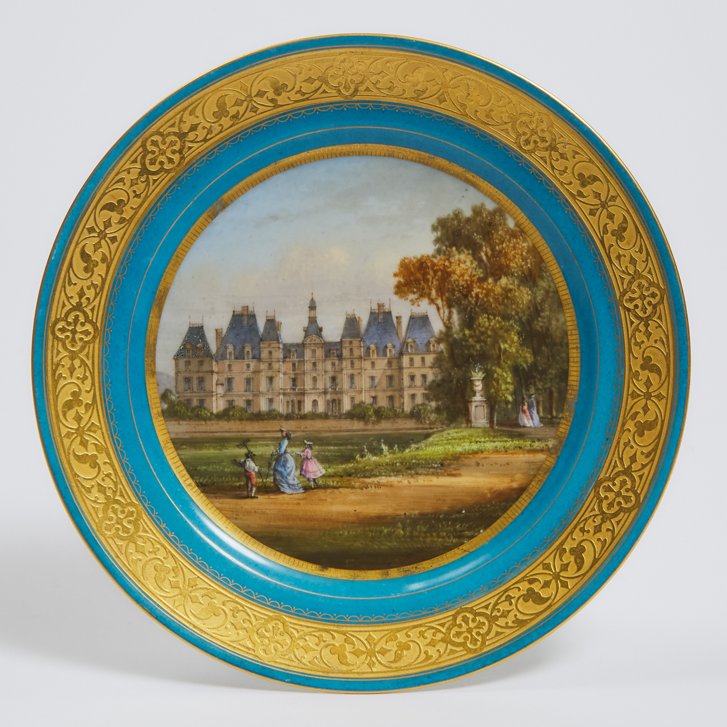 'Sèvres' Bleu Céleste Ground and Gilt Topographical Plate, late 19th century