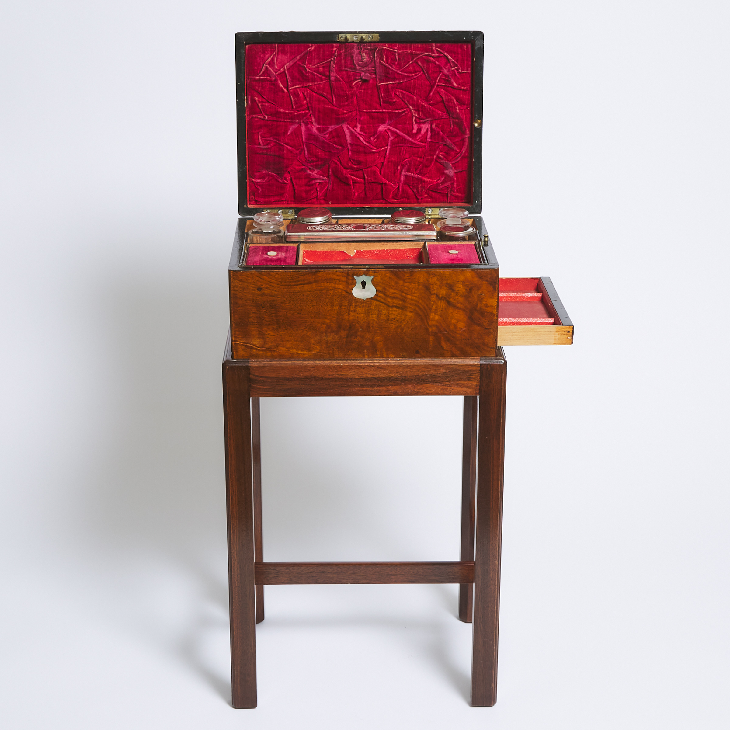 Victorian Burl Walnut Vanity Case Mounted on Stand as an Occasional Table, 19th century and later