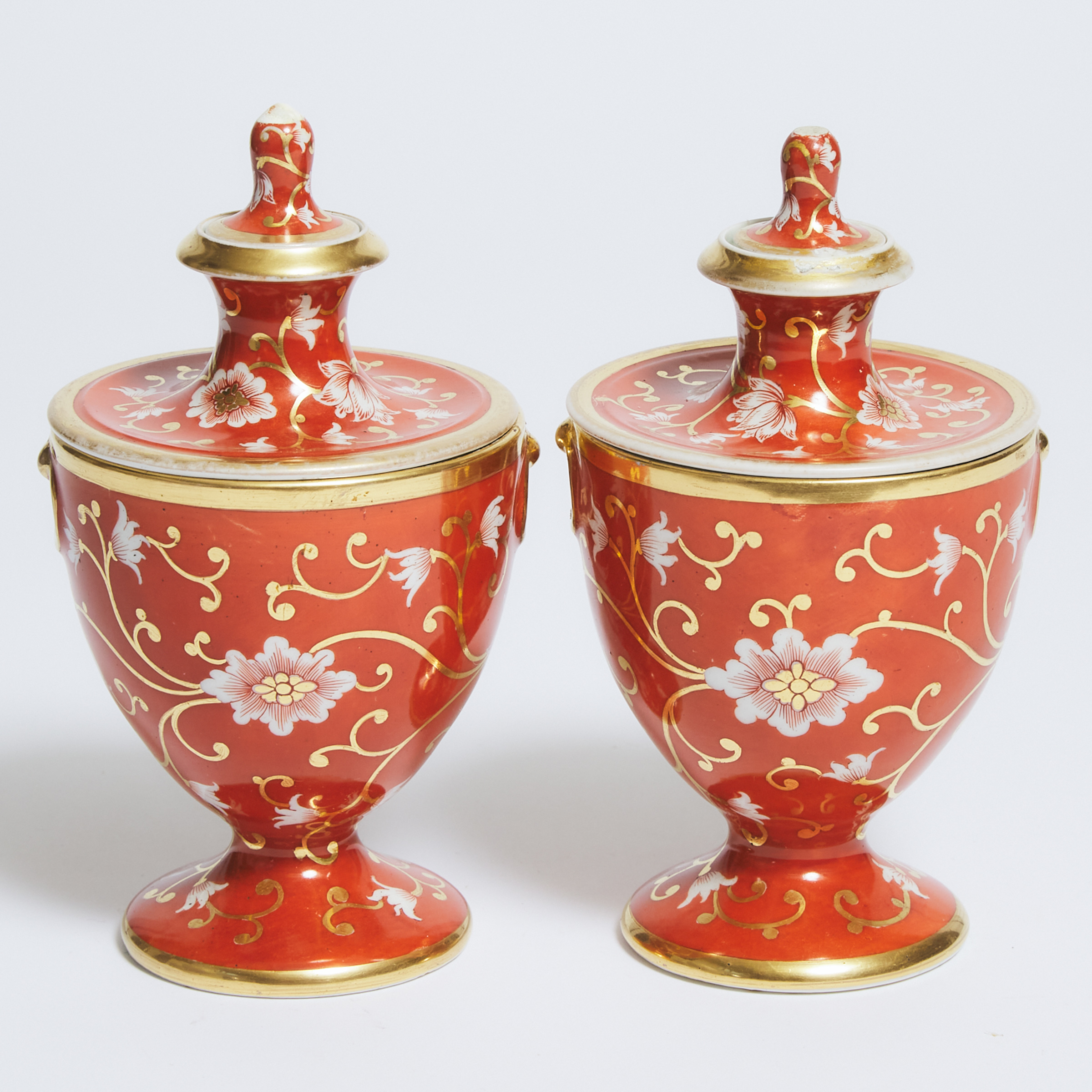 Pair of English Porcelain Vase-Candlesticks with Covers, early 19th century