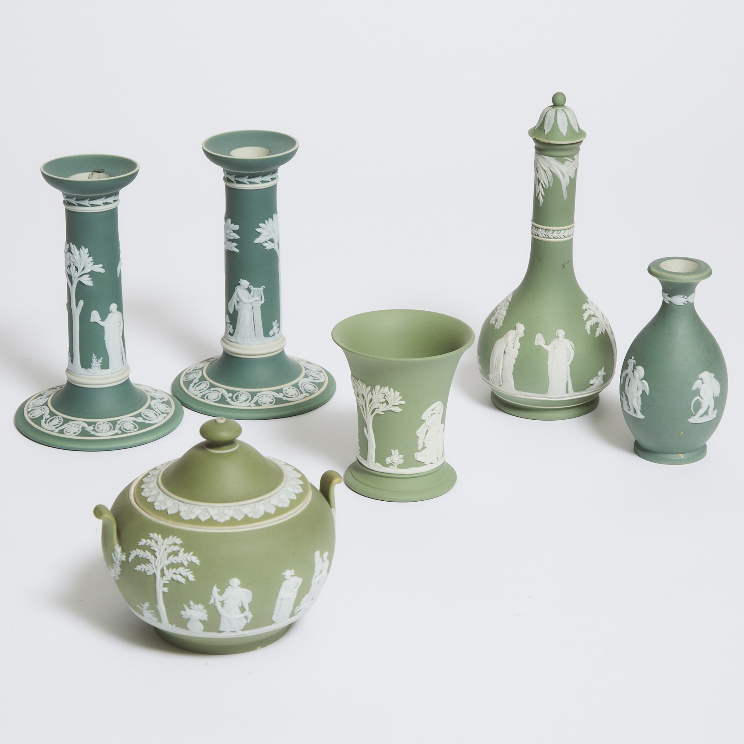Group of Wedgwood Green Jasper and Jasper-Dip Pottery, late 19th/20th century