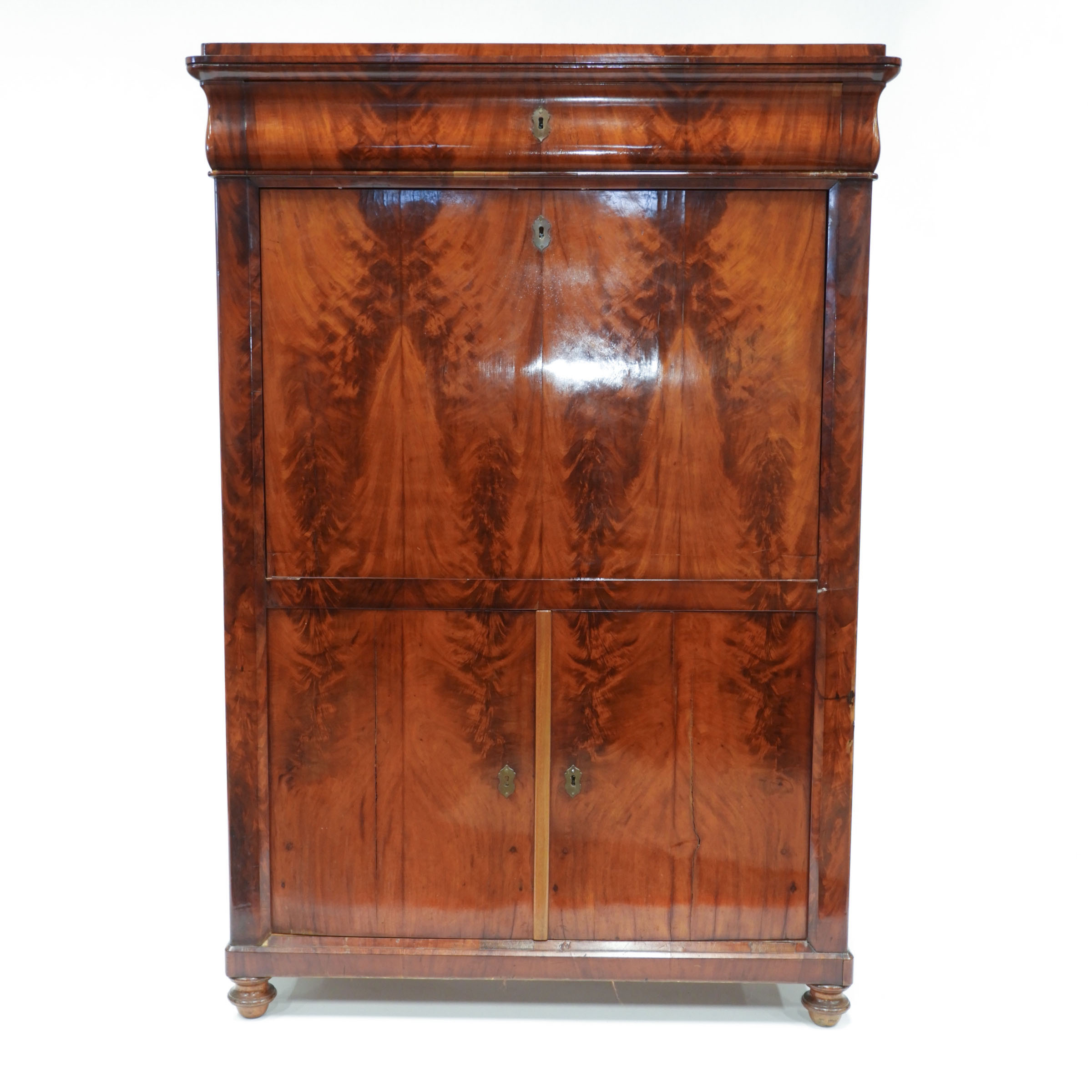 French Flame Mahogany Secretaire Abattant, 19th century and later