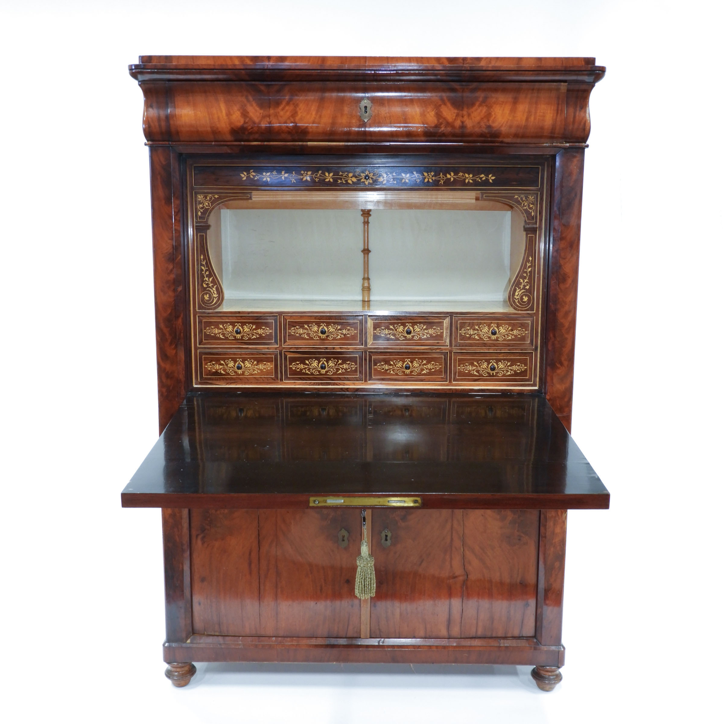 French Flame Mahogany Secretaire Abattant, 19th century and later