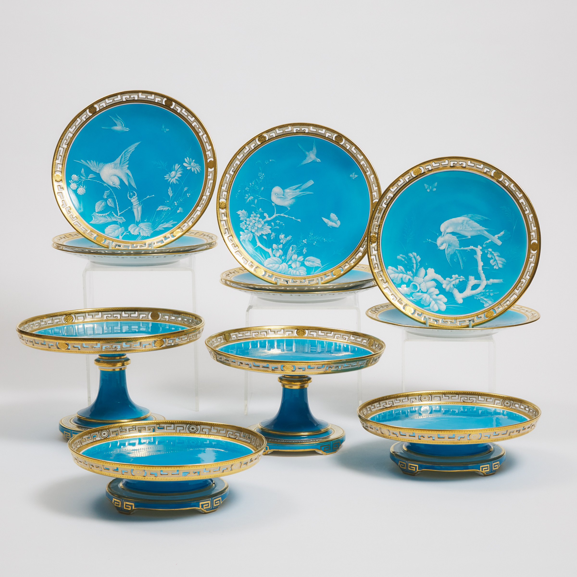 Minton Turqoise Ground Dessert Service, attributed to Désiré Leroy, c.1880
