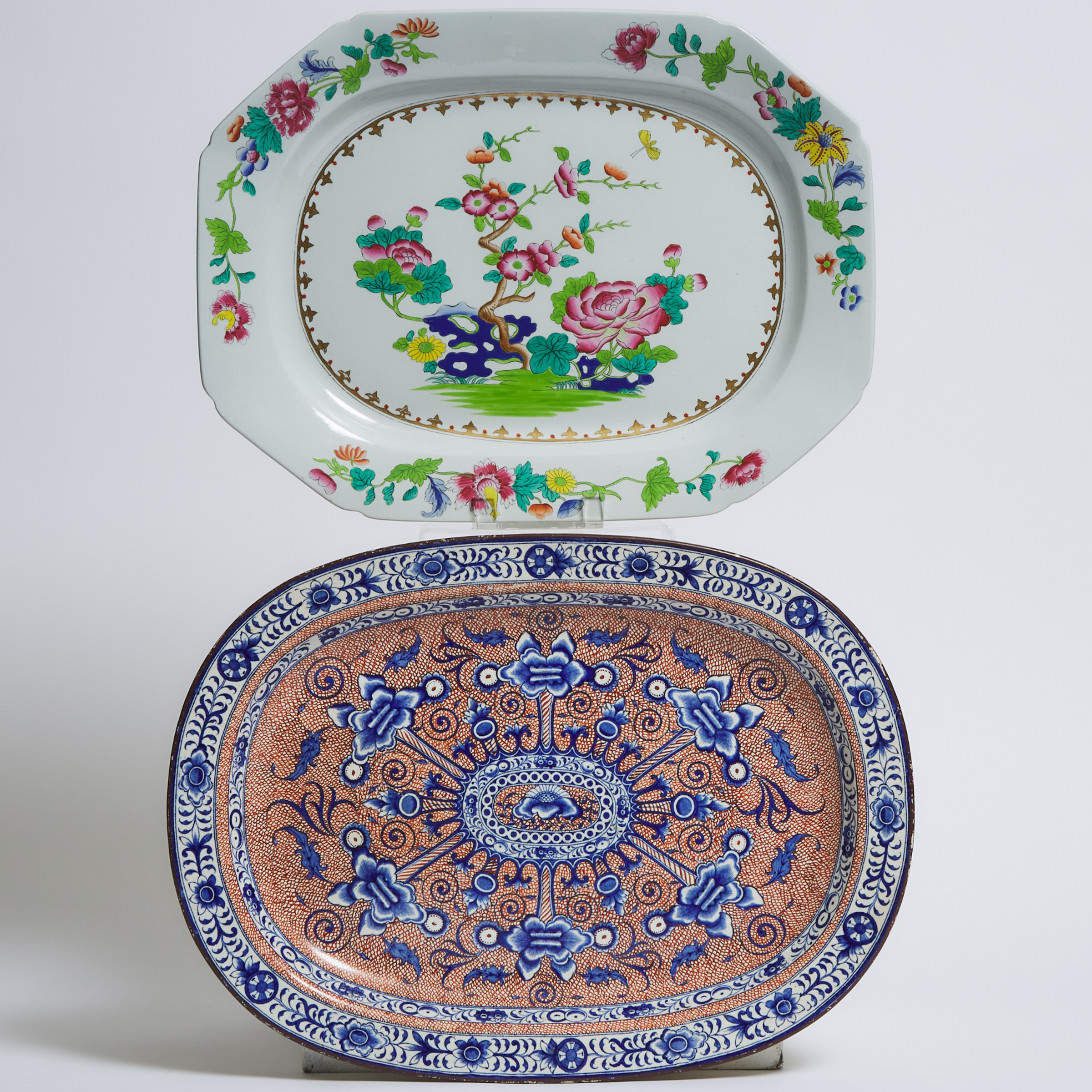 Spode Stone China Octagonal Platter and a Staffordshire Earthenware Oval Platter, first half of the 19th century