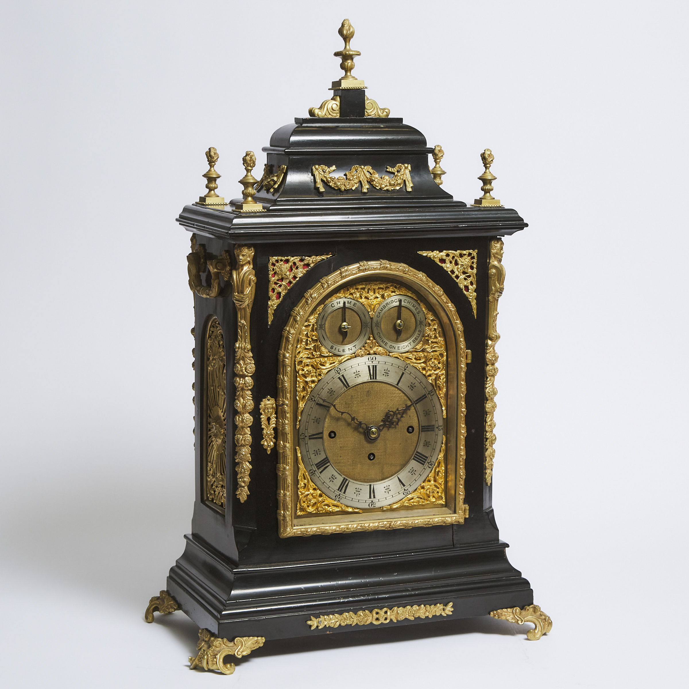 Large Edwardian Ormolu Mounted Ebonized Musical Bracket Clock, 19th/early 20th century