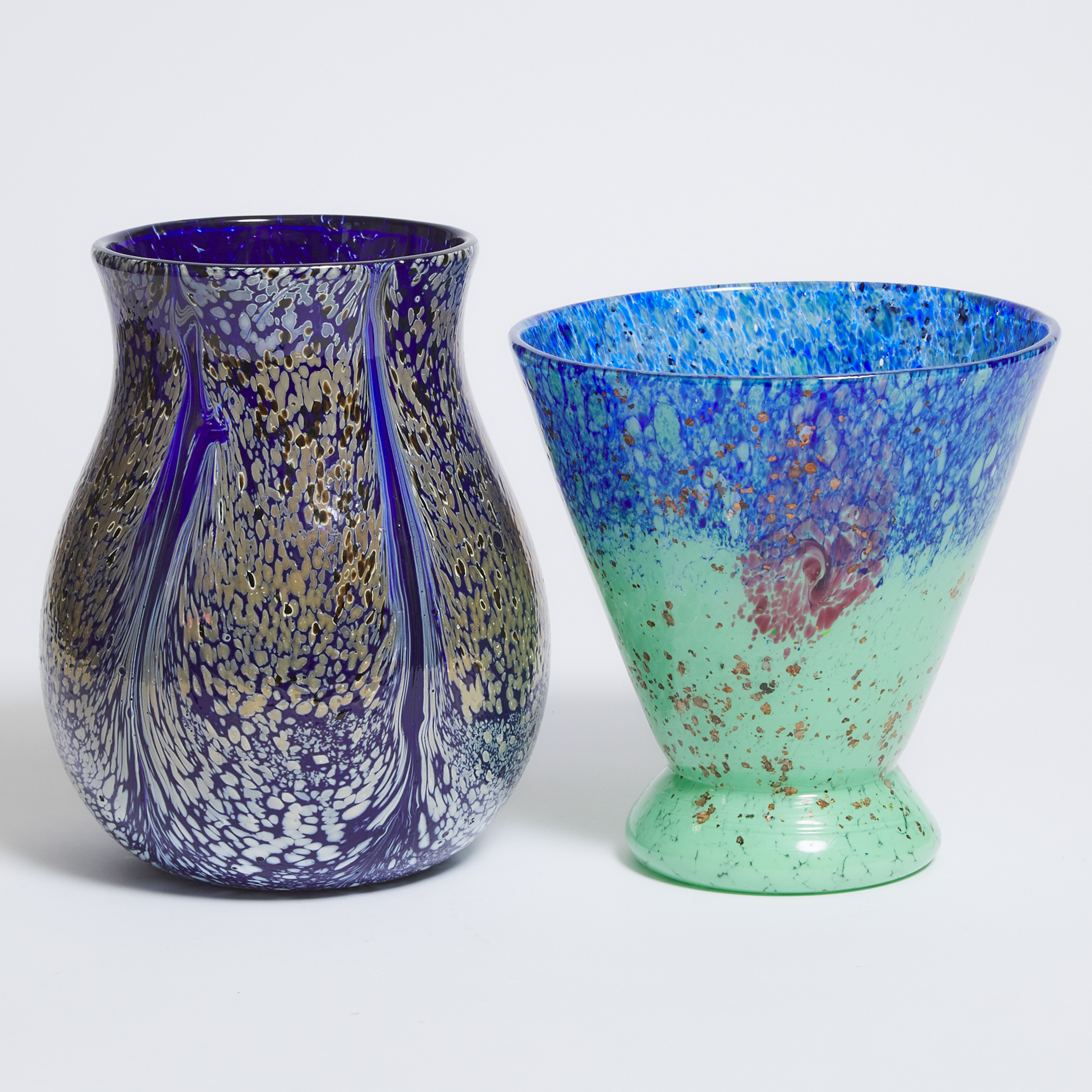 Two Mottled Coloured Glass Vases, 20th century
