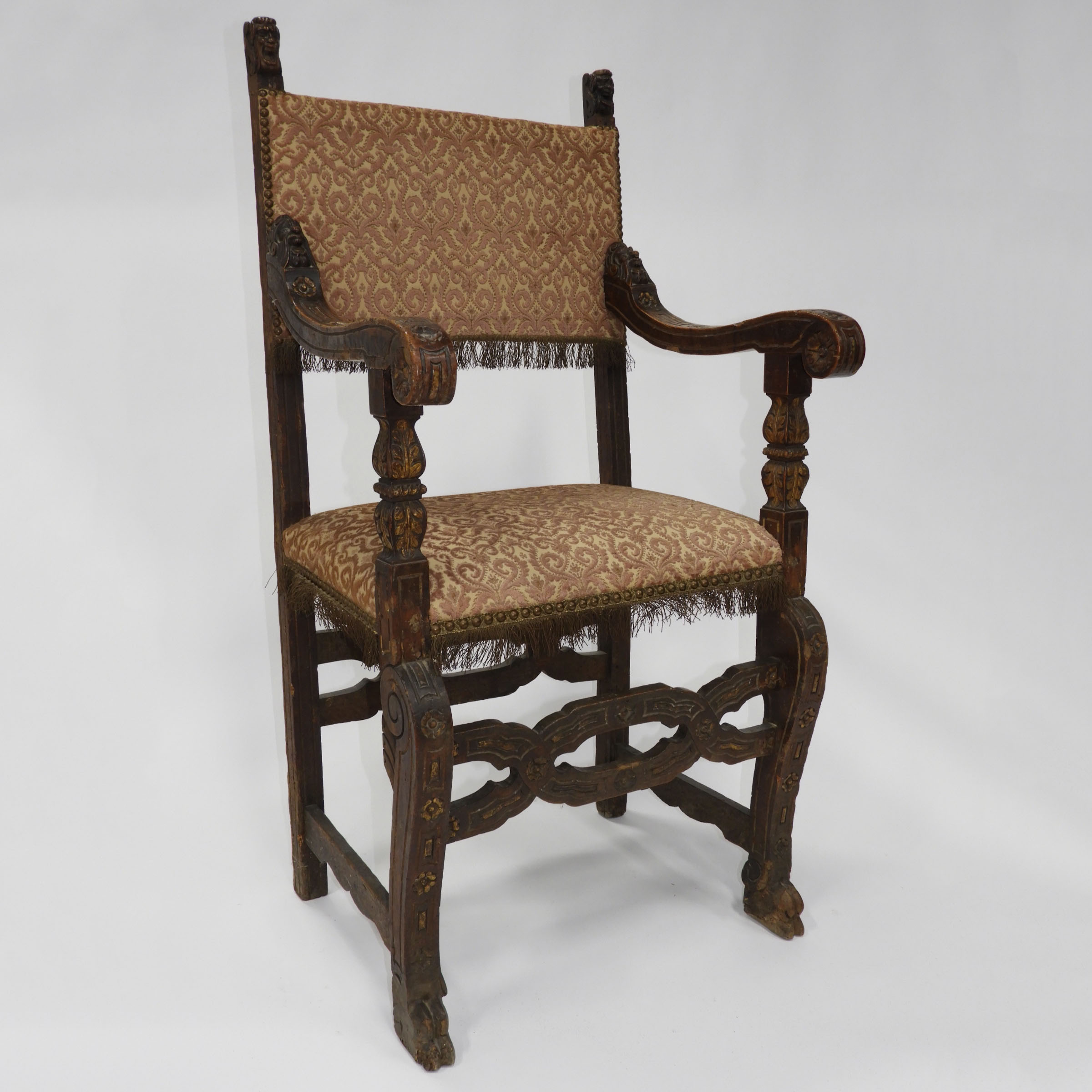 Continental Parcel Gilt Carved Walnut Open Arm Chair, 17th/early 18th century
