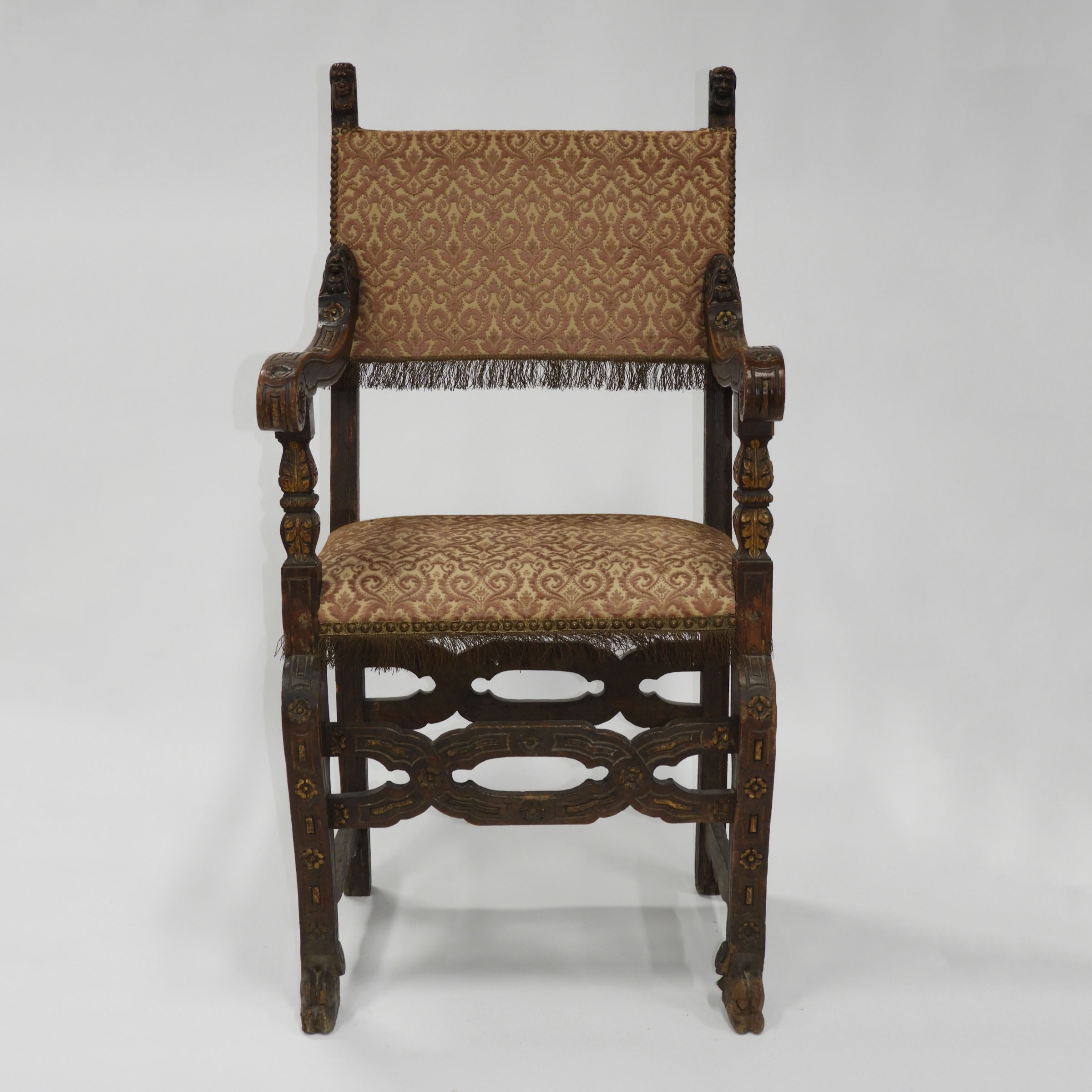 Continental Parcel Gilt Carved Walnut Open Arm Chair, 17th/early 18th century