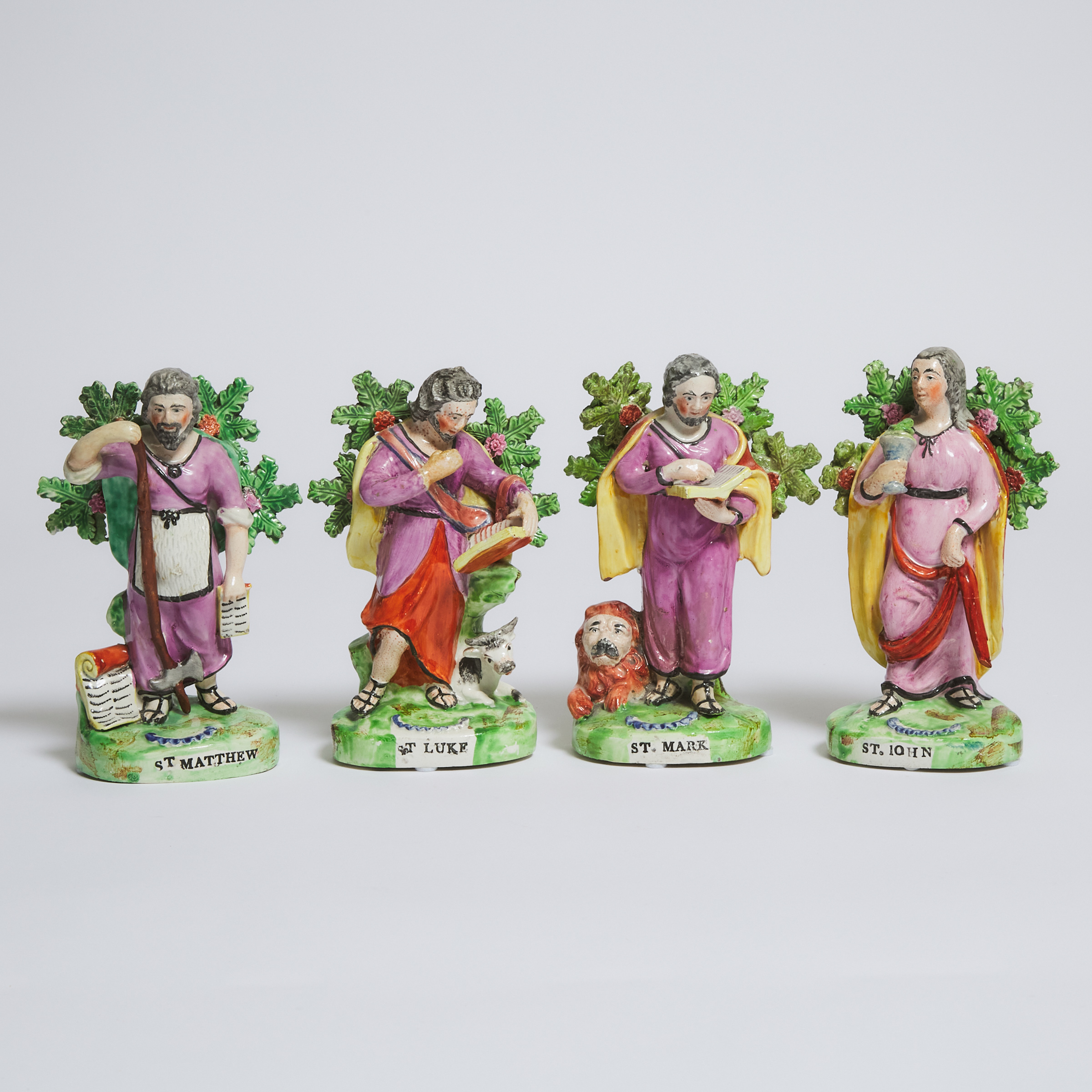 Set of Four Staffordshire Pearlware Figures of the Evangelists, Matthew, Mark, Luke and John, c.1820