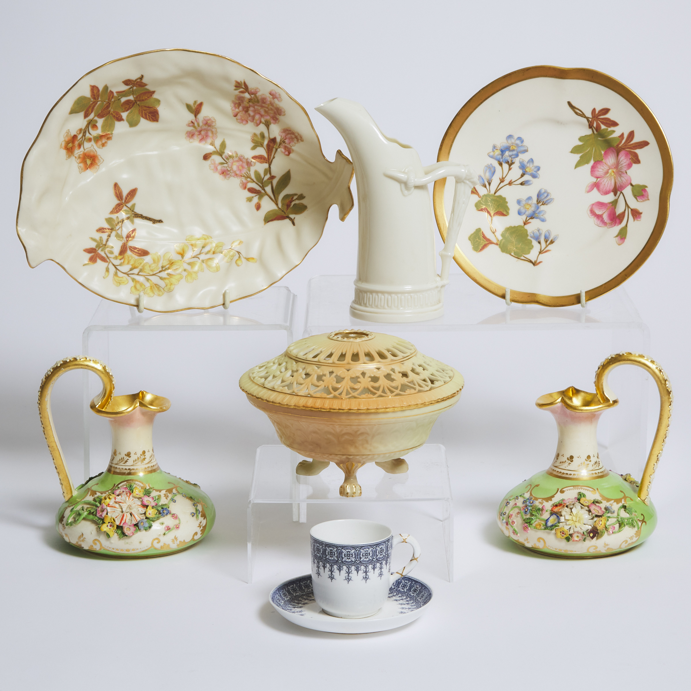 Group of Royal Worcester Porcelain and a Pair of Derby Ewers, late 19th/early 20th century