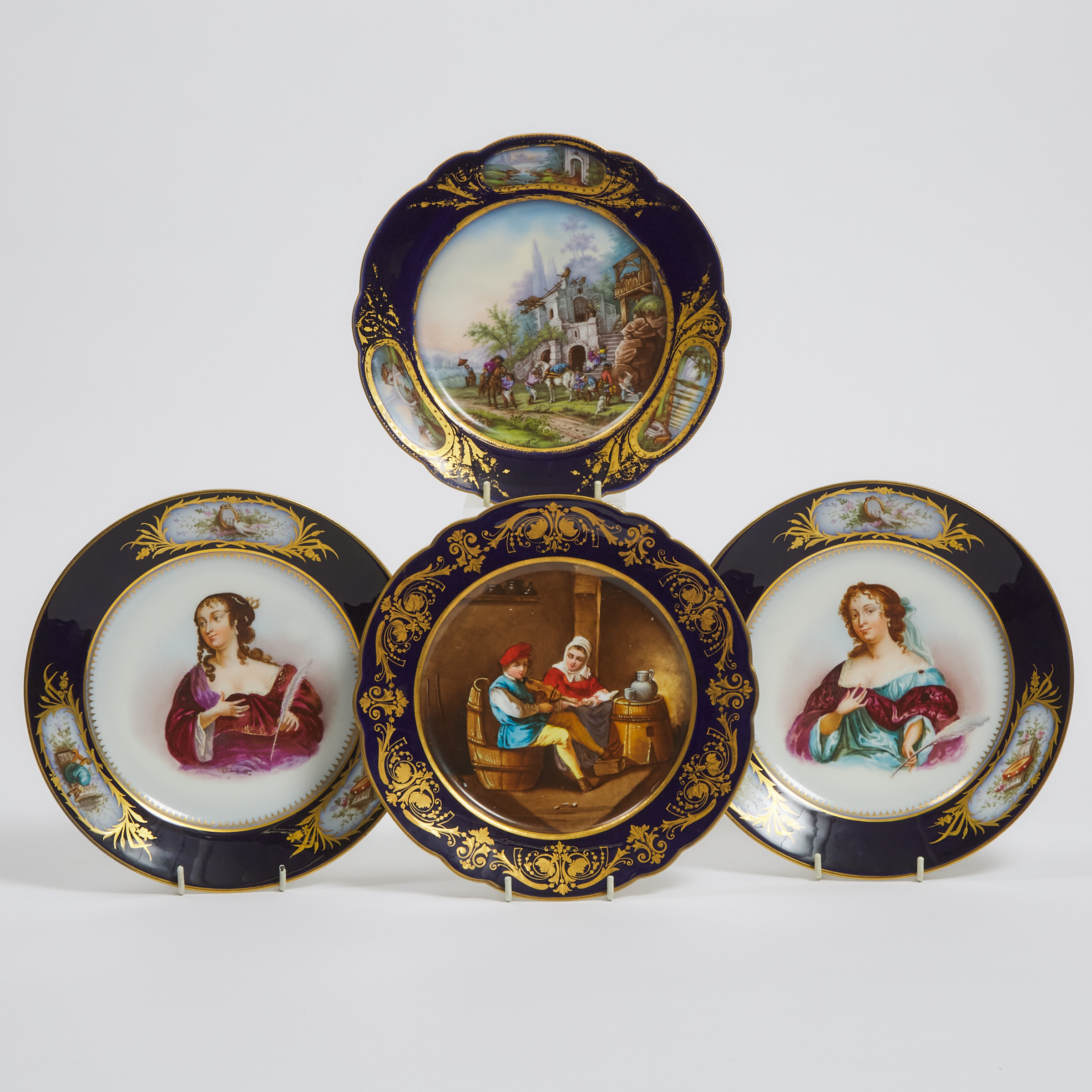 Four 'Sèvres' Gilt and Cobalt Ground Cabinet Plates, late 19th century