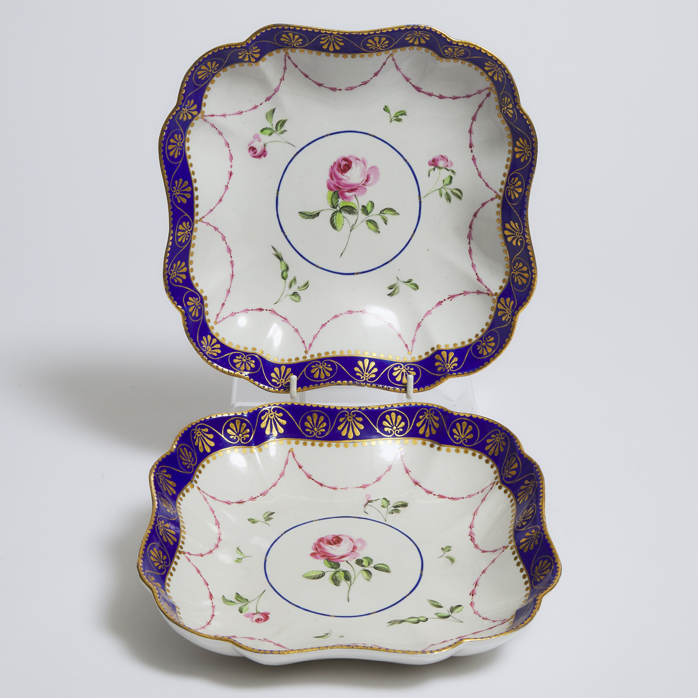 Pair of Derby Square Dishes, c.1790