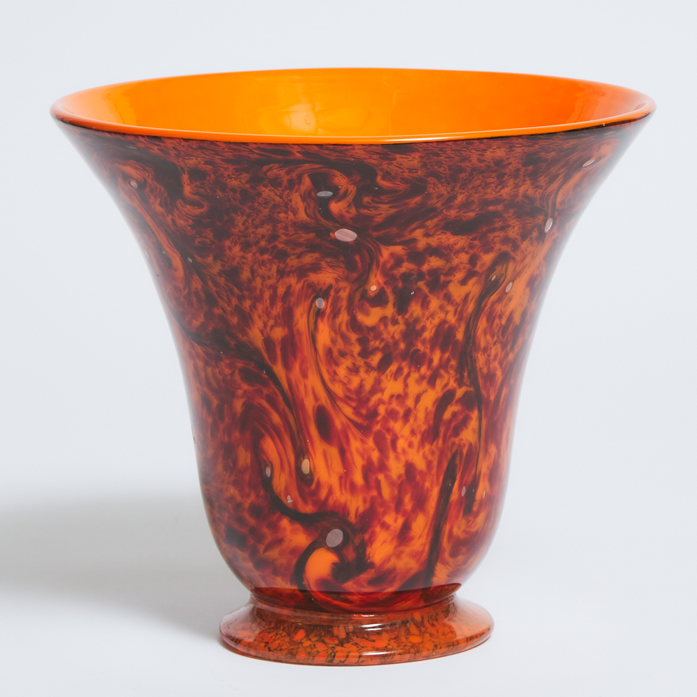 Monart Mottled Orange and Brown Glass Vase, c.1930
