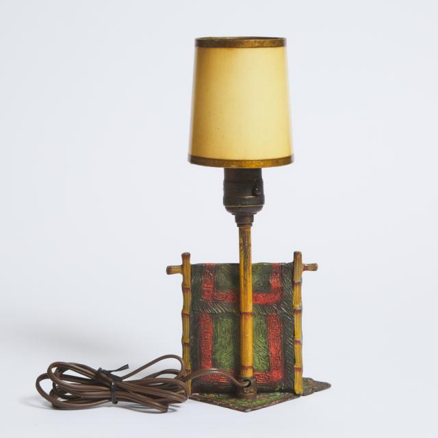 Austrian Orientalist Cold Painted White Metal Table Lamp, 1st half, 20th century