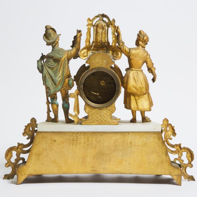 French Alabaster Mounted Gilt Metal Figural Mantel Clock, 19th century