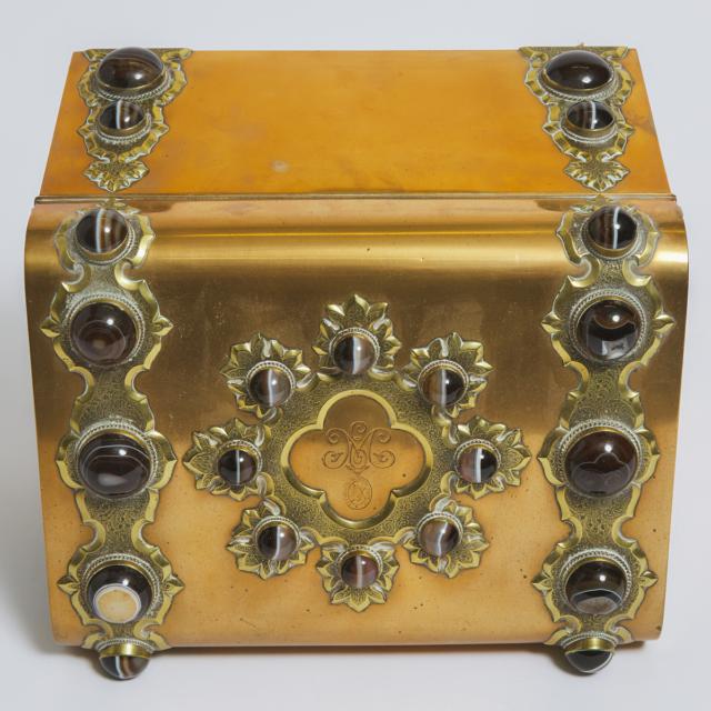 Victorian Renaissance Revival Agate Set Brass Vanity Case, c.1870