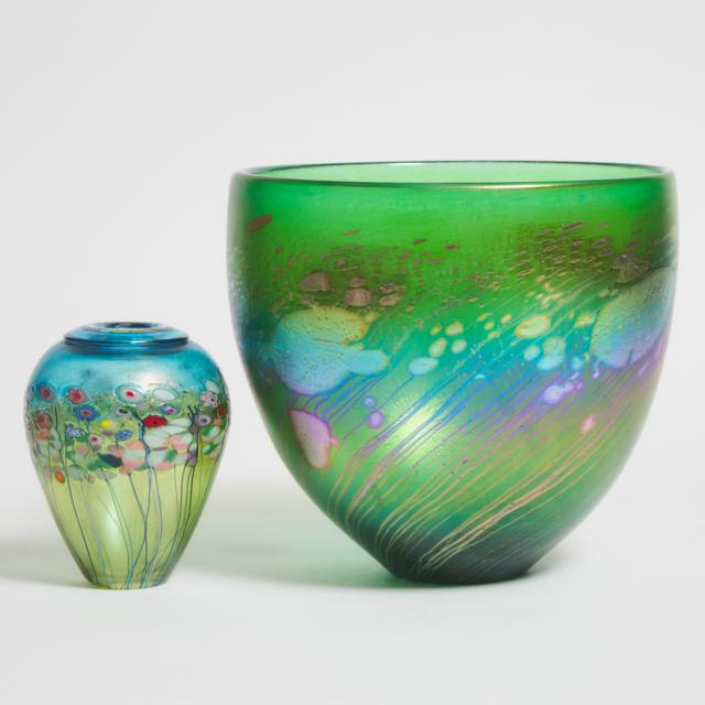 Robert Held (American-Canadian, b.1943), Two Iridescent Glass Vases, late 20th century