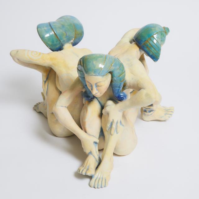 Dan and Nisha Ferguson (Canadian, b.1965 and 1966), Large Centrepiece Dish on Sculpted Female Figure Stand, 2000