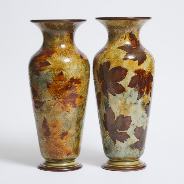 Pair of Royal Doulton ‘Natural Foliage’ Stoneware Large Vases, early 20th century