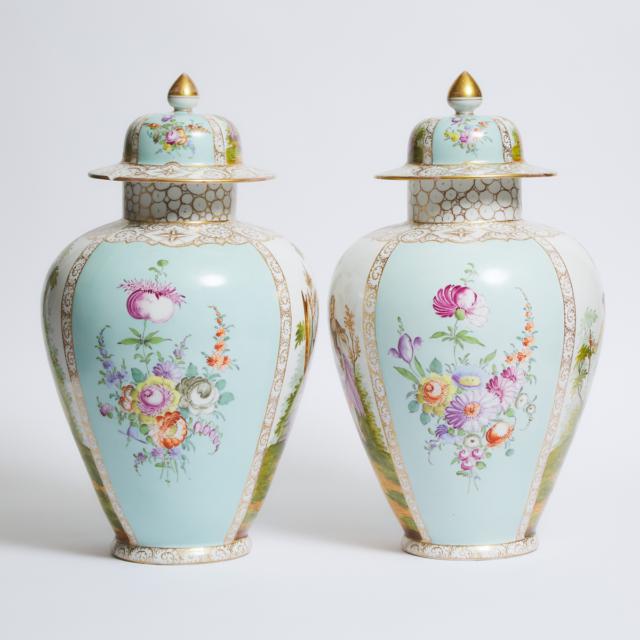Pair of Dresden Large Covered Vases, early 20th century