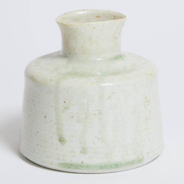 Harlan House (Canadian, b.1943), Mottled Pale Celadon and Coral Glazed Vase, late 20th century