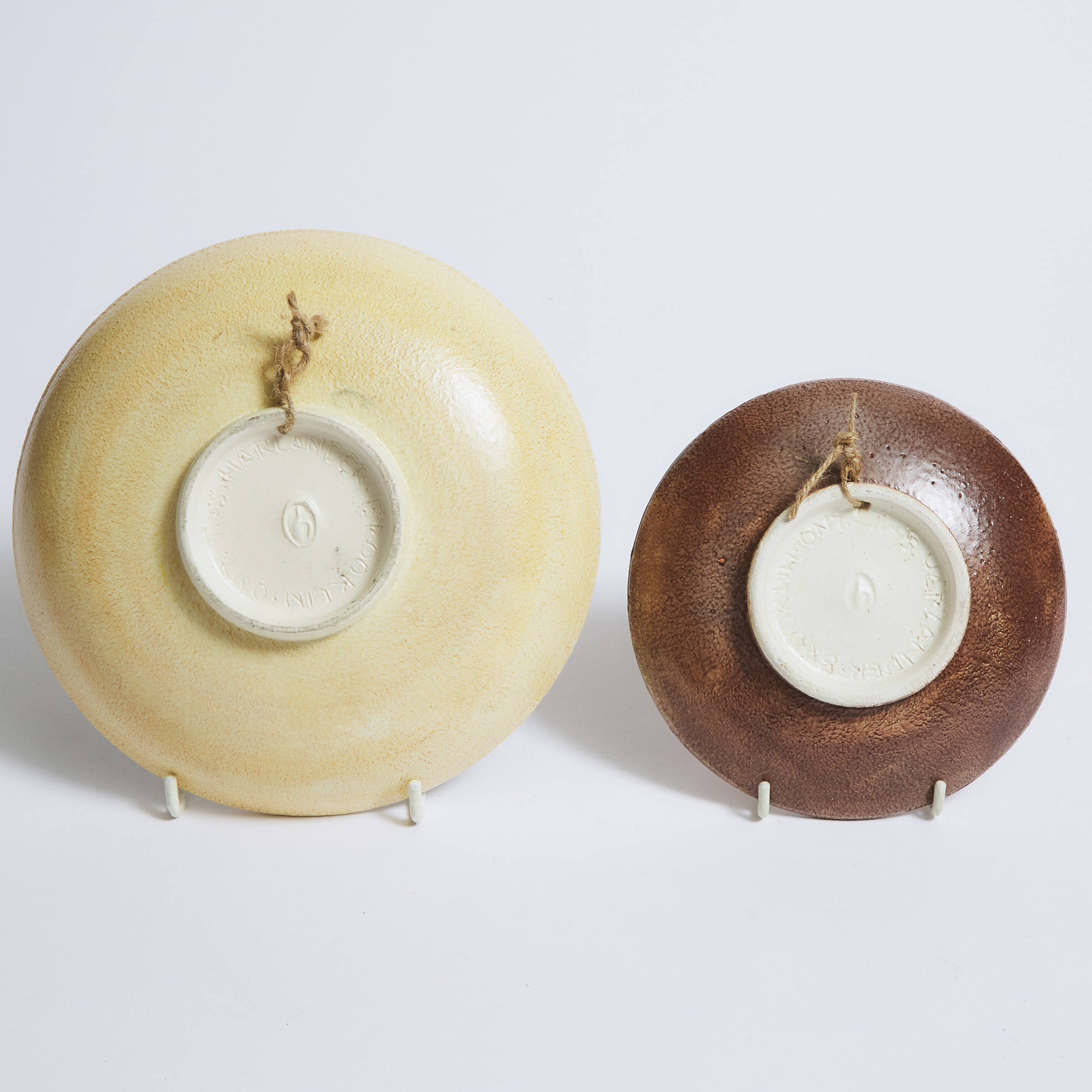 Two Brooklin Pottery Circular Dishes, Theo and Susan Harlander, c.1975