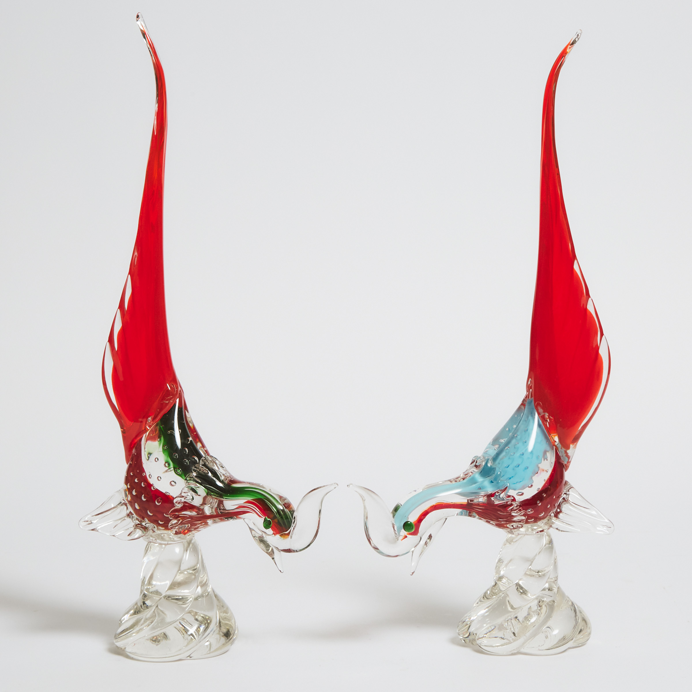 Two Murano Coloured Glass Birds, 20th century