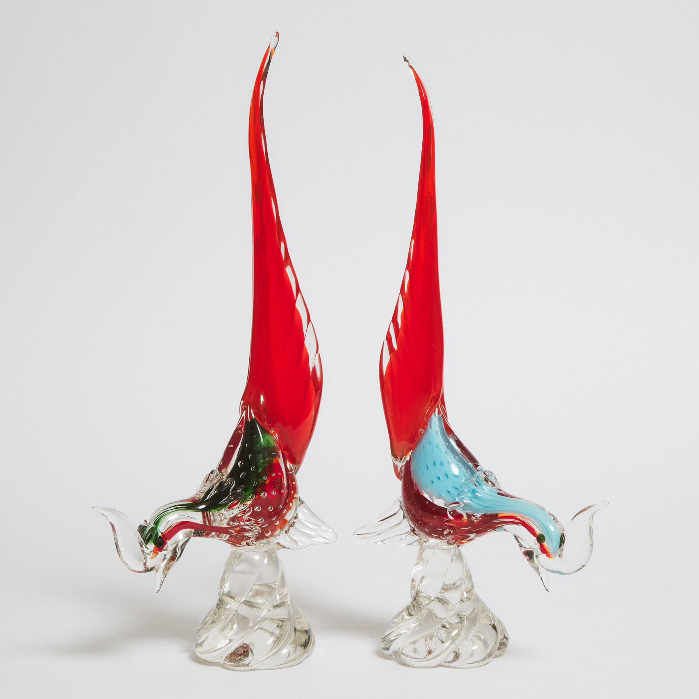 Two Murano Coloured Glass Birds, 20th century