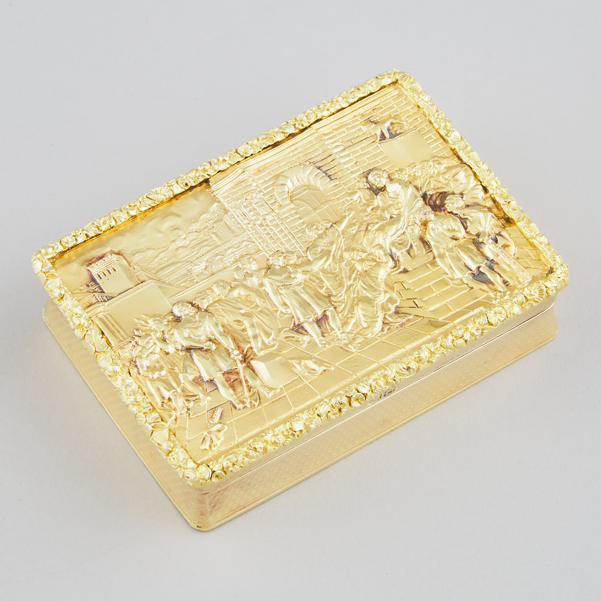 George III Silver-Gilt Rectangular Snuff Box, probably depicting 'Caractacus and his Wife before Claudius', William Snooke Hall, London, 1818