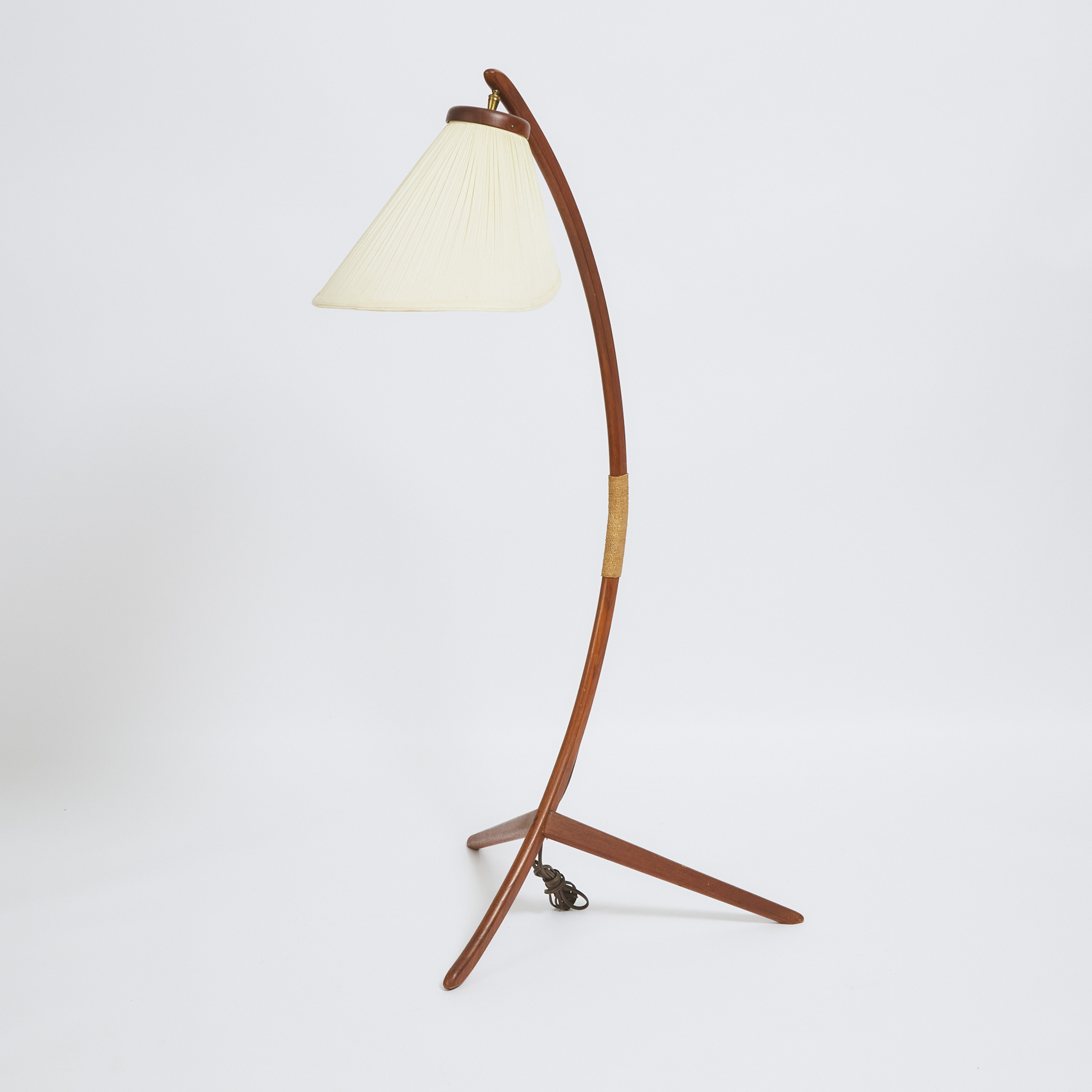 Mid Century Modern Walnut Tripod Floor Lamp, mid 20th century